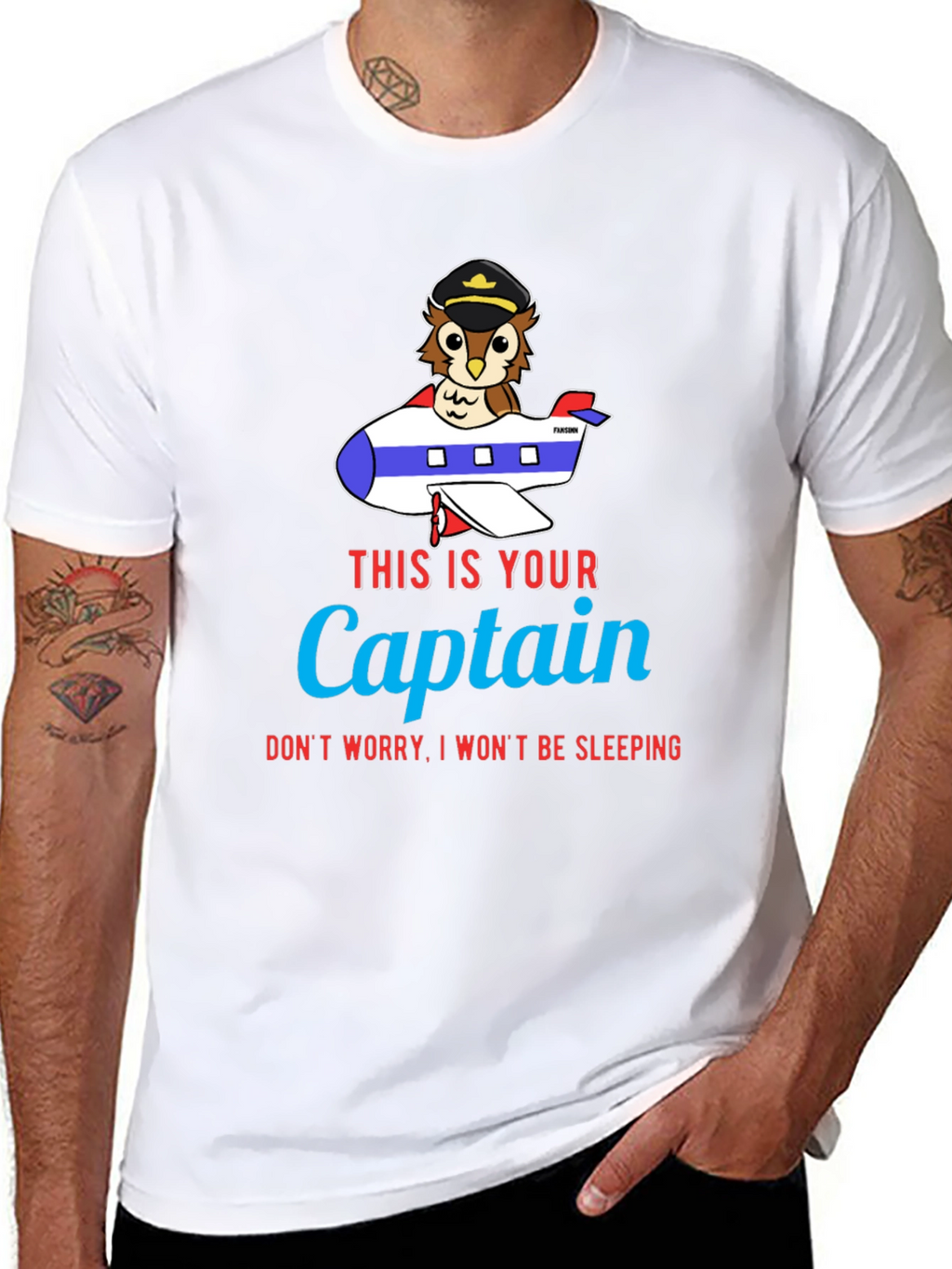 Owl Captain Airplane T-Shirt - Funny Pilot Tee