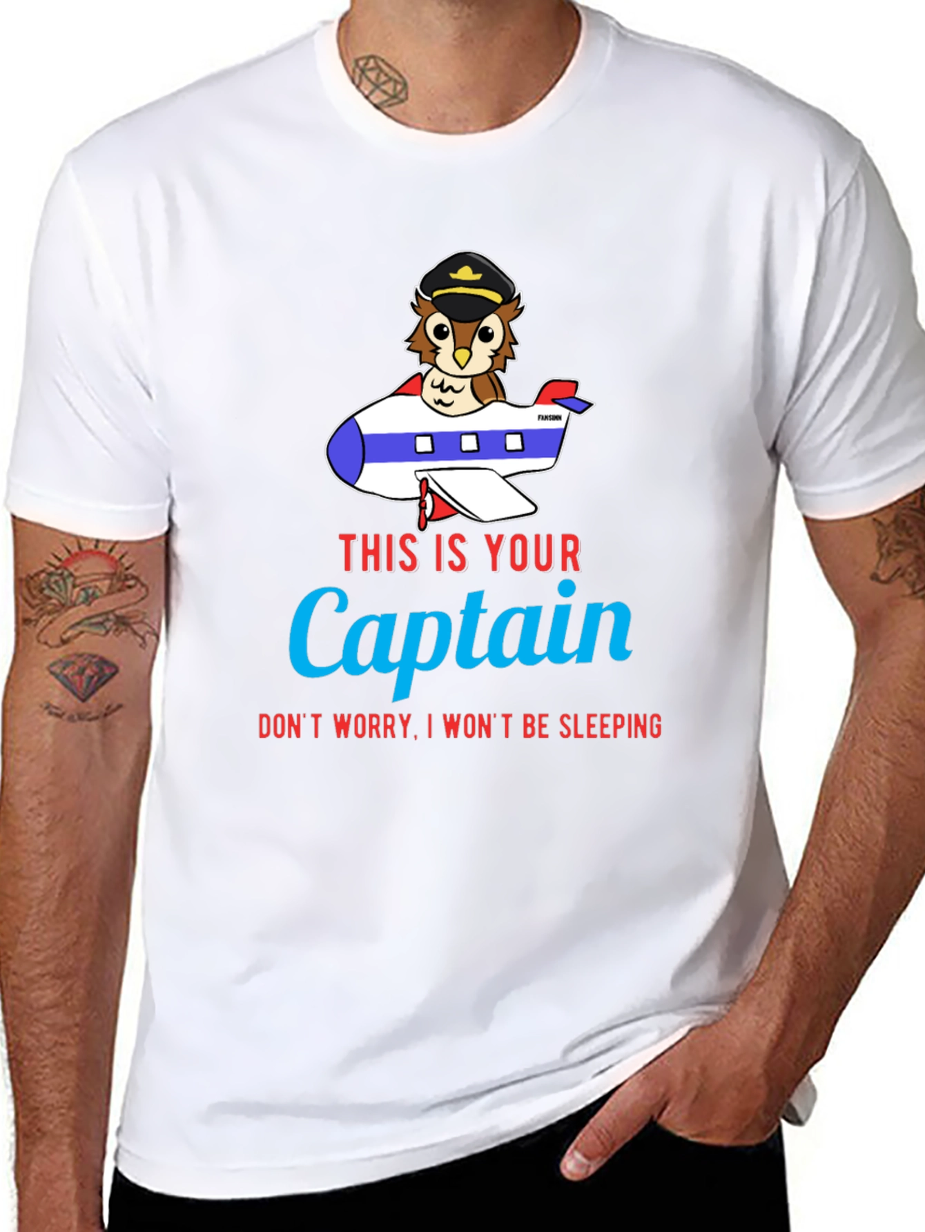 Owl Captain Airplane T-Shirt - Funny Pilot Tee