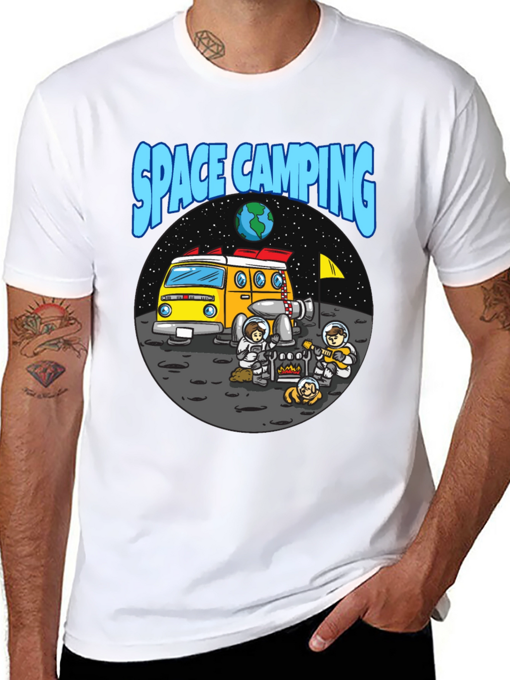 Space Camping Graphic T-Shirt - Black