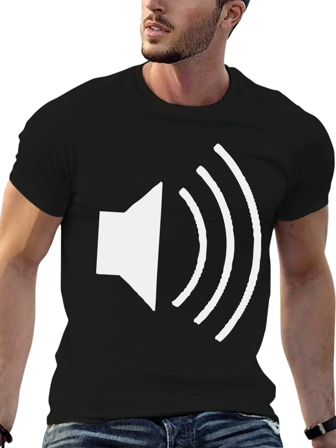 Sound Wave Graphic Tee - Black Cotton T-Shirt