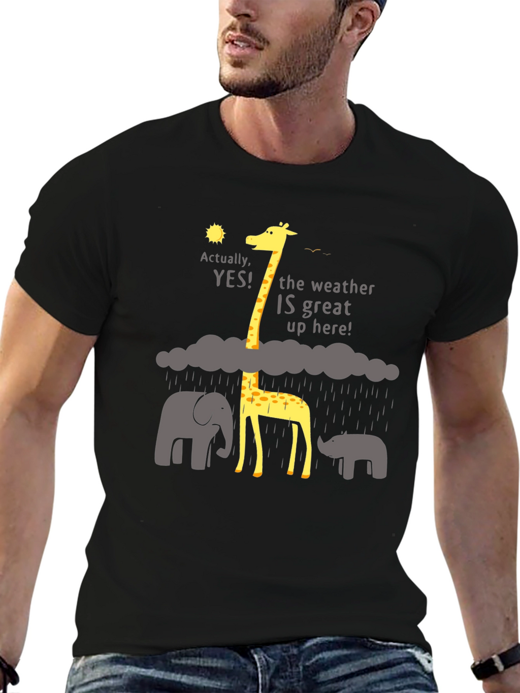 Funny Giraffe Weather T-Shirt - Great Up Here!