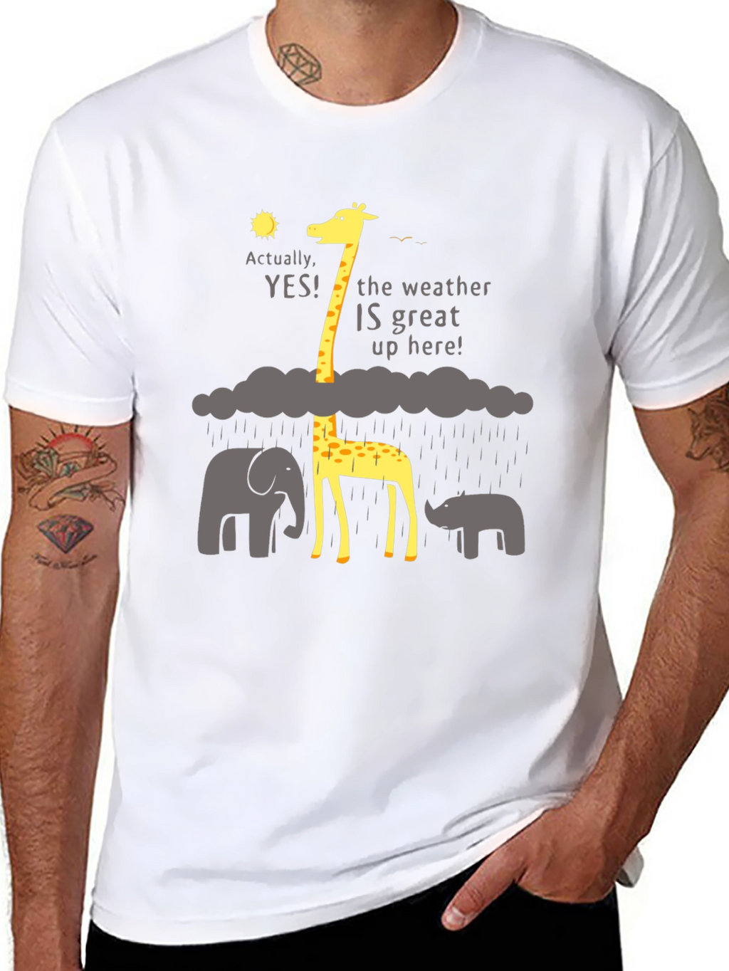 Funny Giraffe Weather T-Shirt - Great Up Here!
