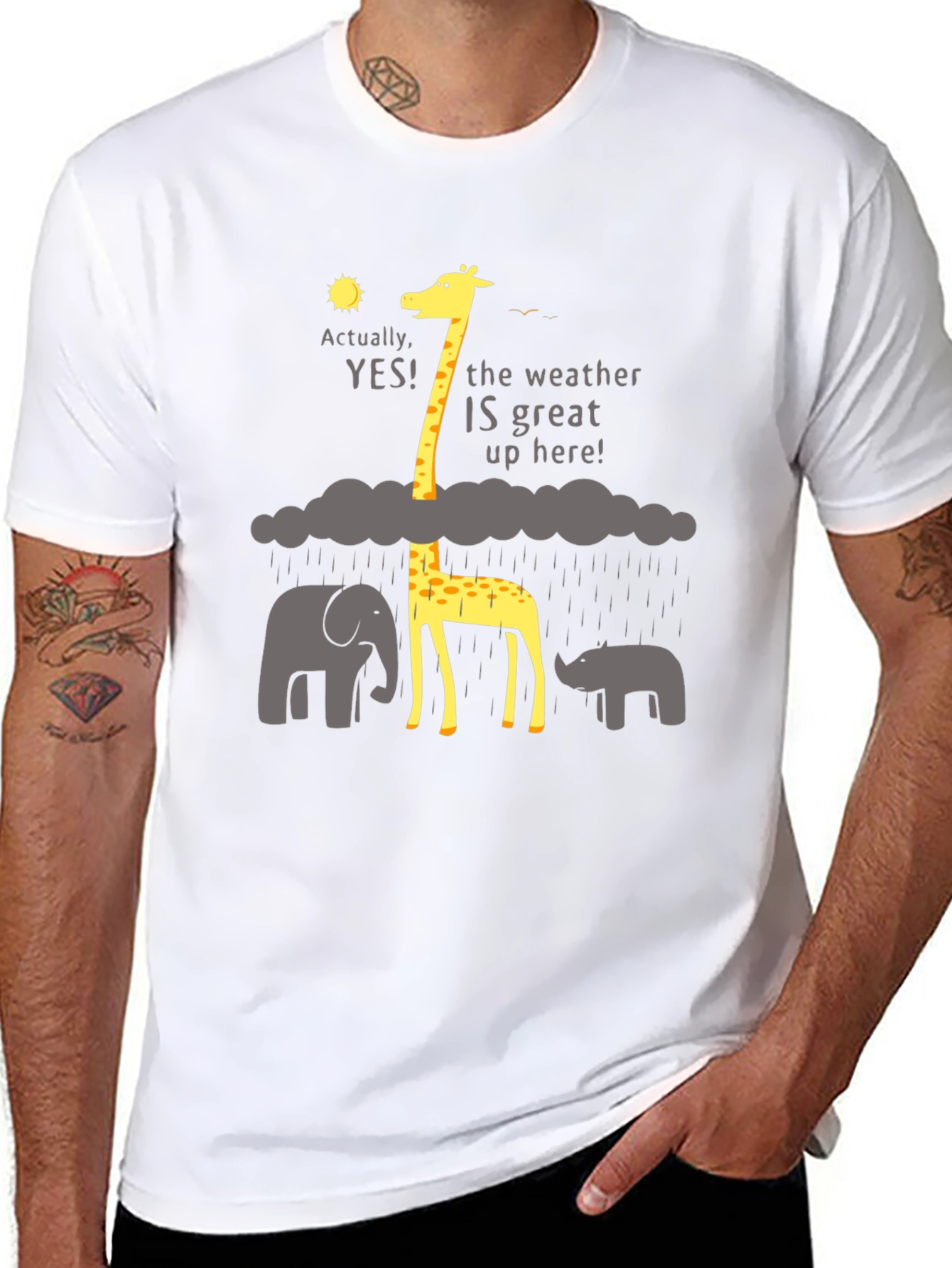 Funny Giraffe Weather T-Shirt - Great Up Here!