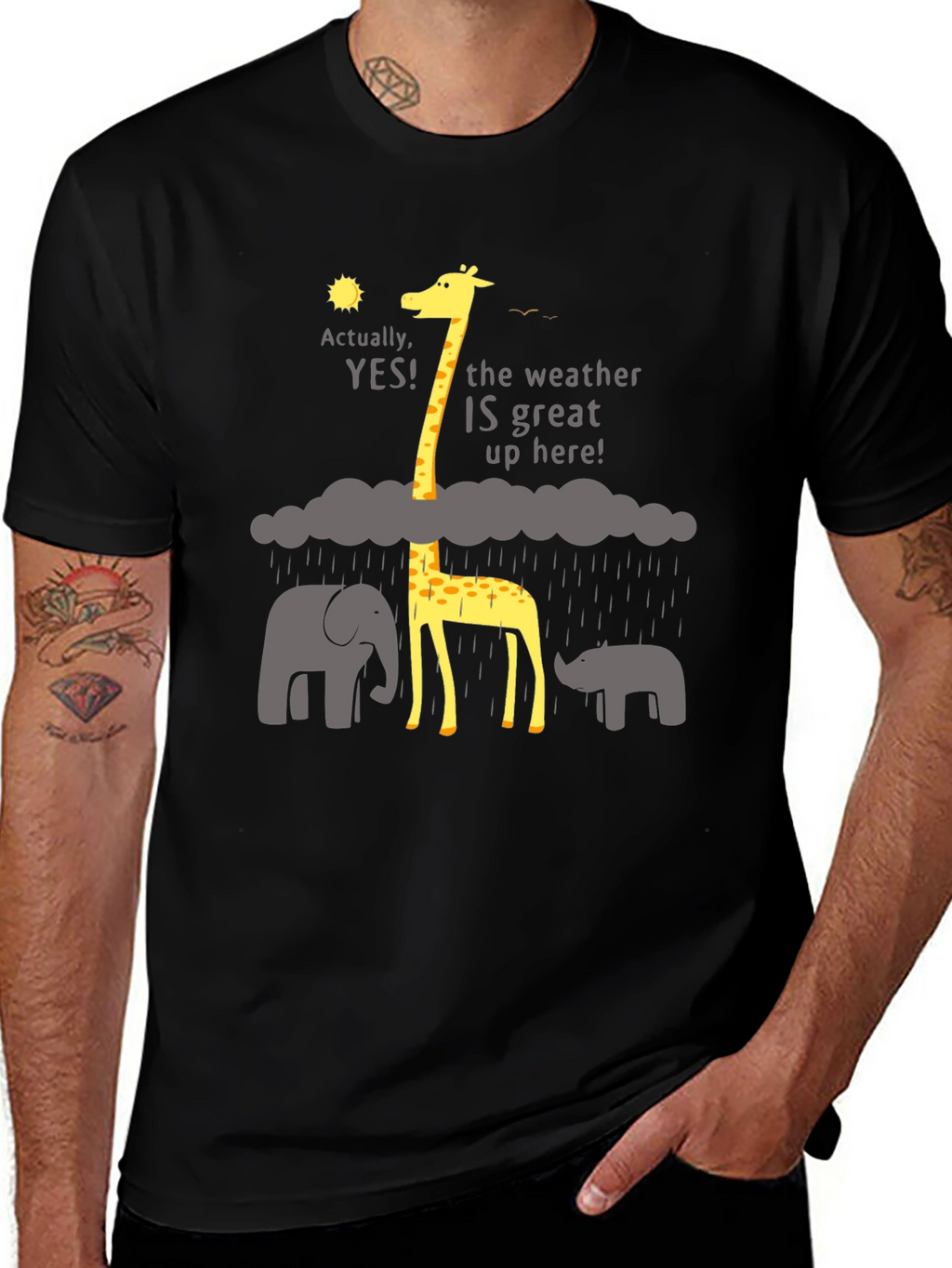 Funny Giraffe Weather T-Shirt - Great Up Here!