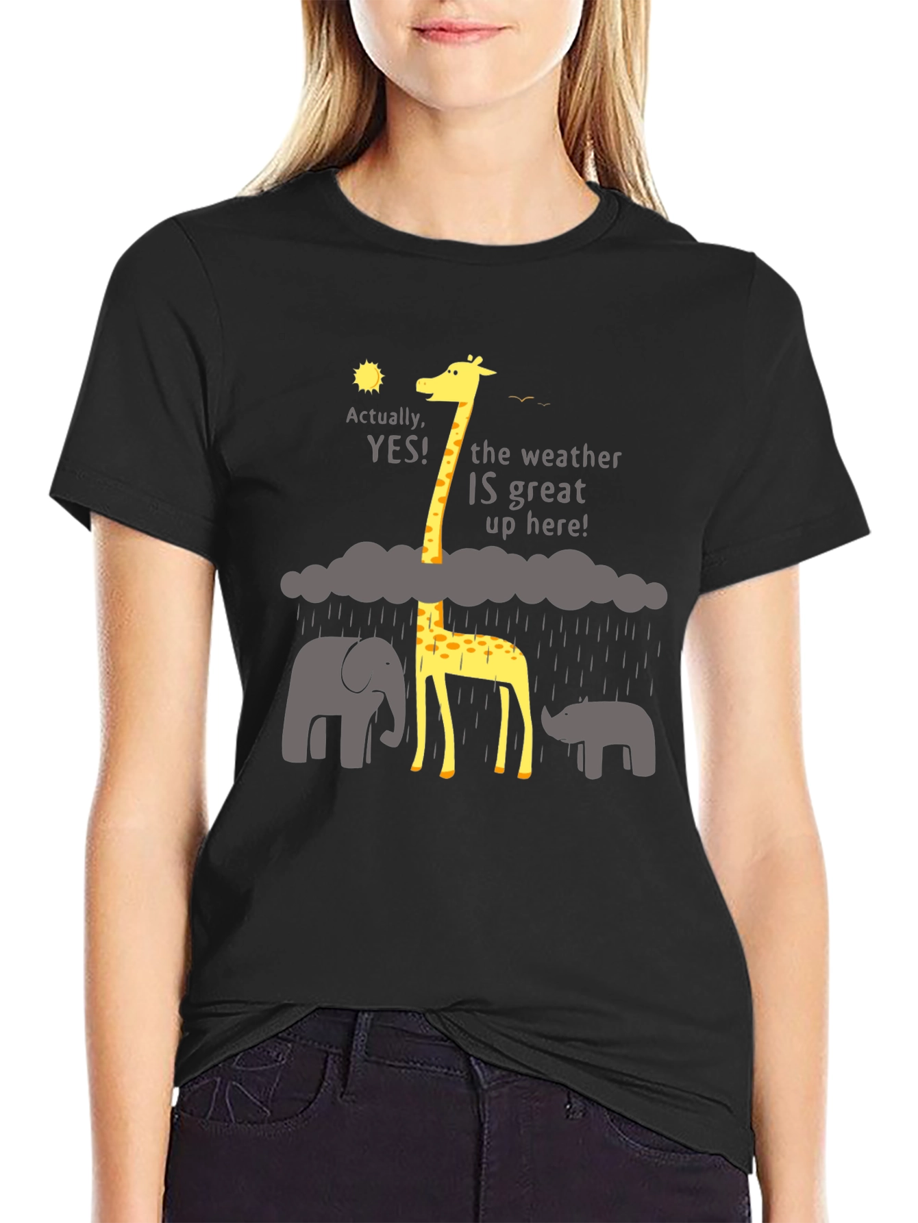 Funny Giraffe Weather T-Shirt - Great Up Here!