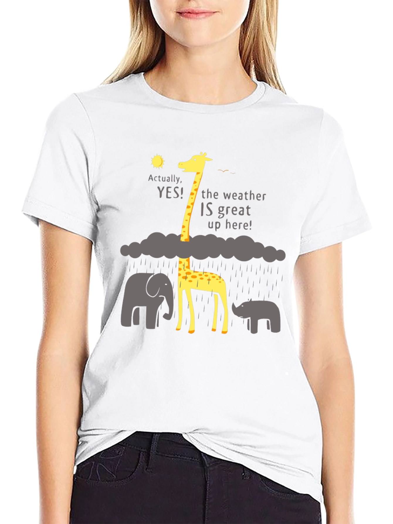 Funny Giraffe Weather T-Shirt - Great Up Here!
