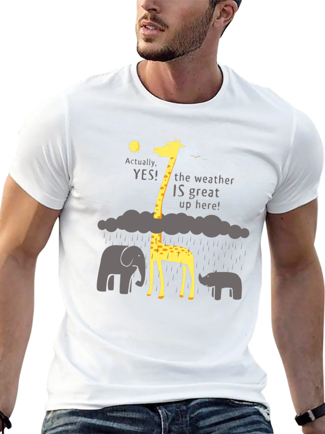 Funny Giraffe Weather T-Shirt - Great Up Here!