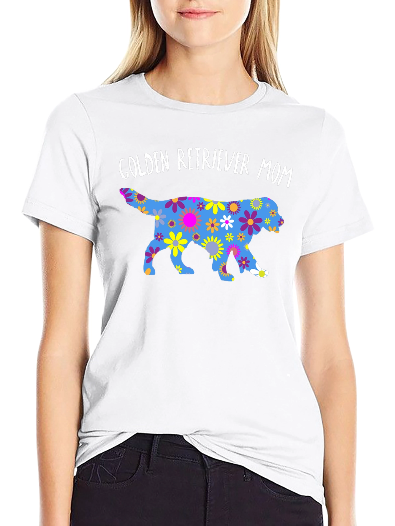 Golden Retriever Mom Floral Print T-Shirt