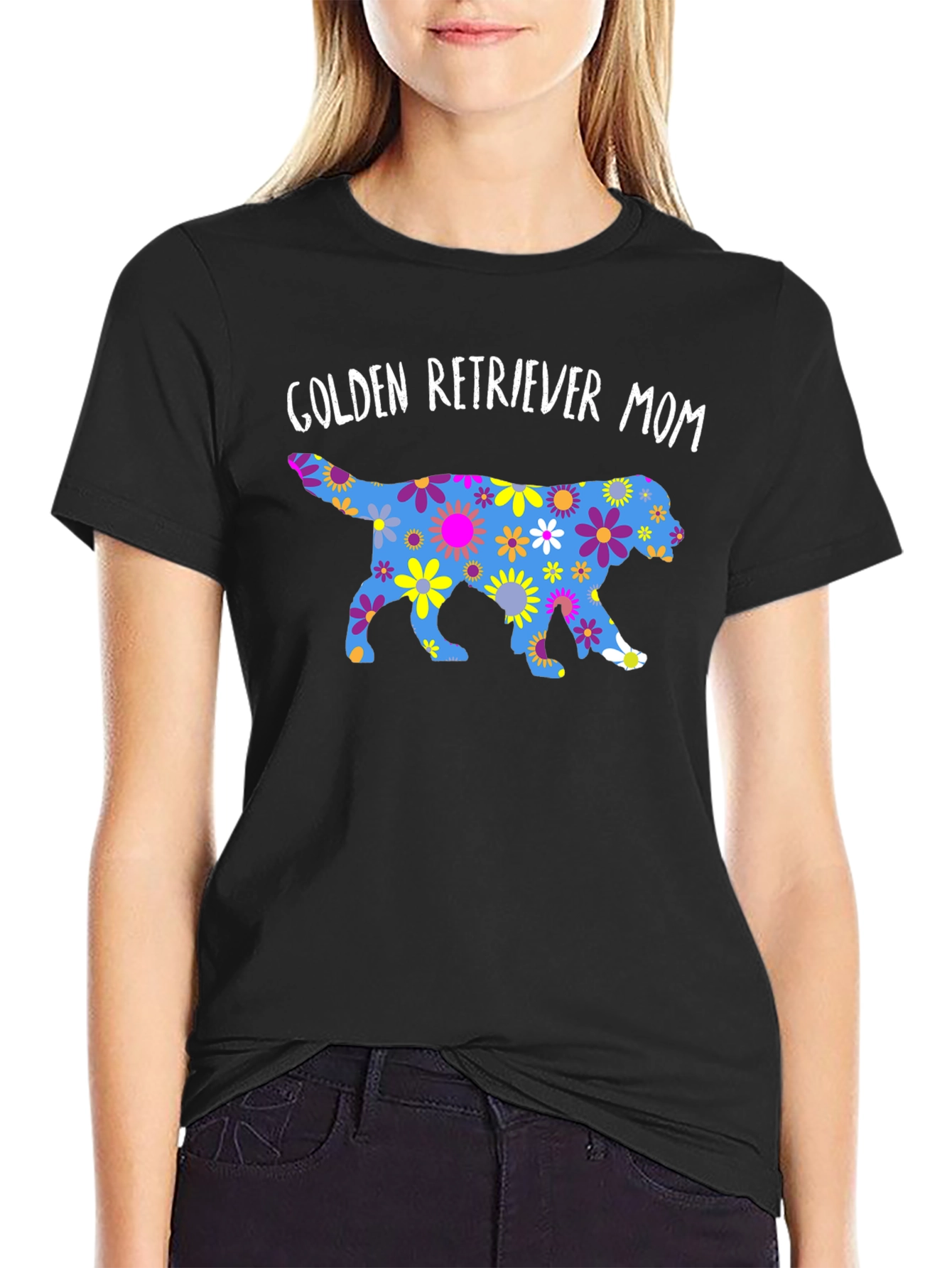 Golden Retriever Mom Floral Print T-Shirt