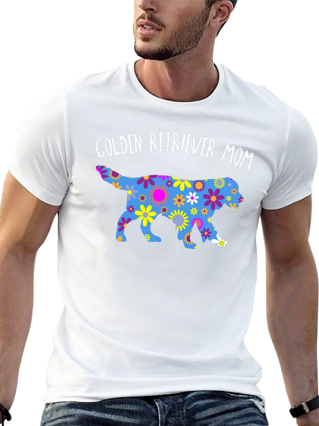 Golden Retriever Mom Floral Print T-Shirt