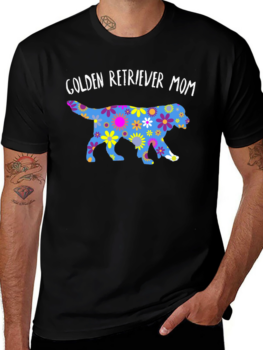 Golden Retriever Mom Floral Print T-Shirt