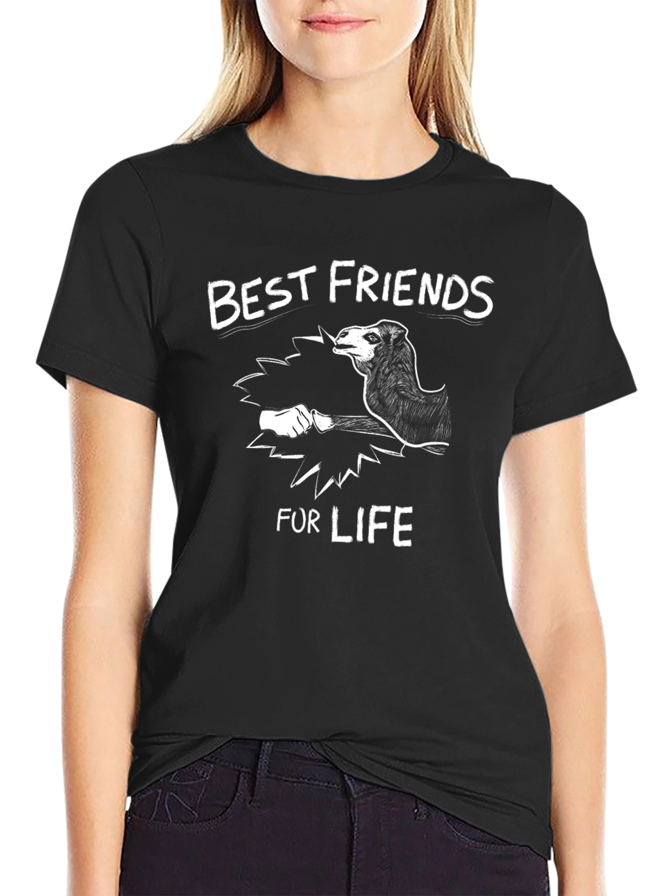 Best Friends Camel Graphic Tee - Black Cotton Shirt