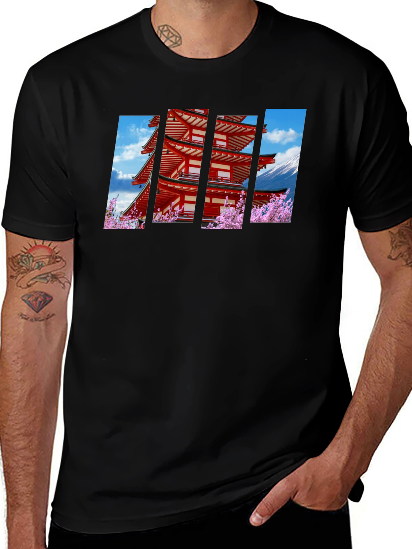 Japanese Pagoda Graphic Black T-Shirt