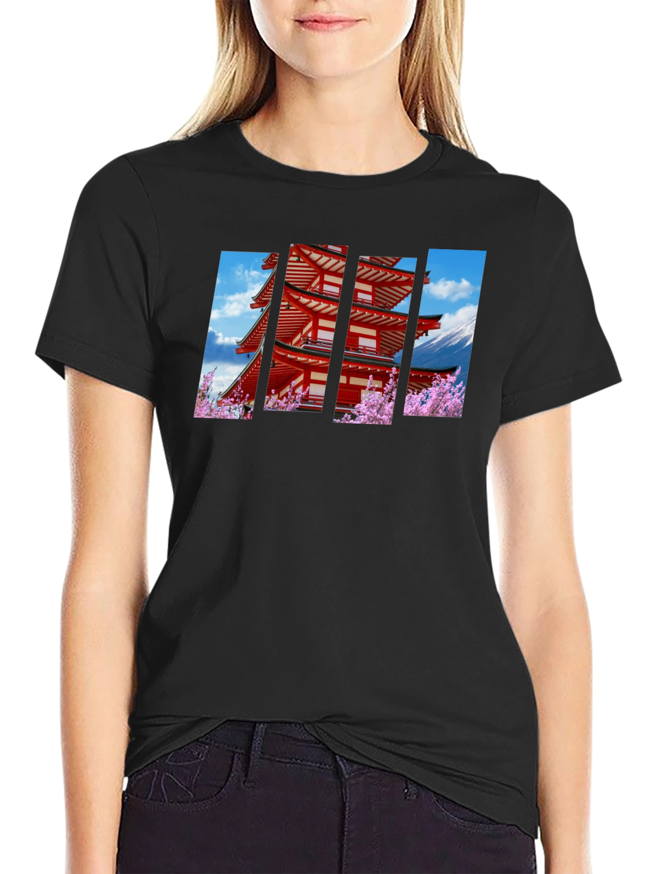 Japanese Pagoda Graphic Black T-Shirt