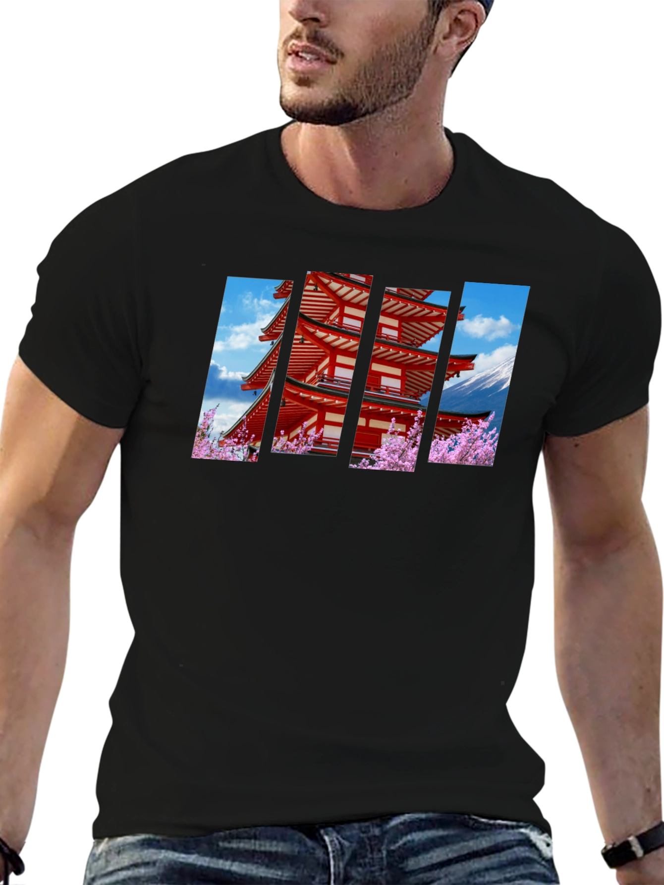 Japanese Pagoda Graphic Black T-Shirt