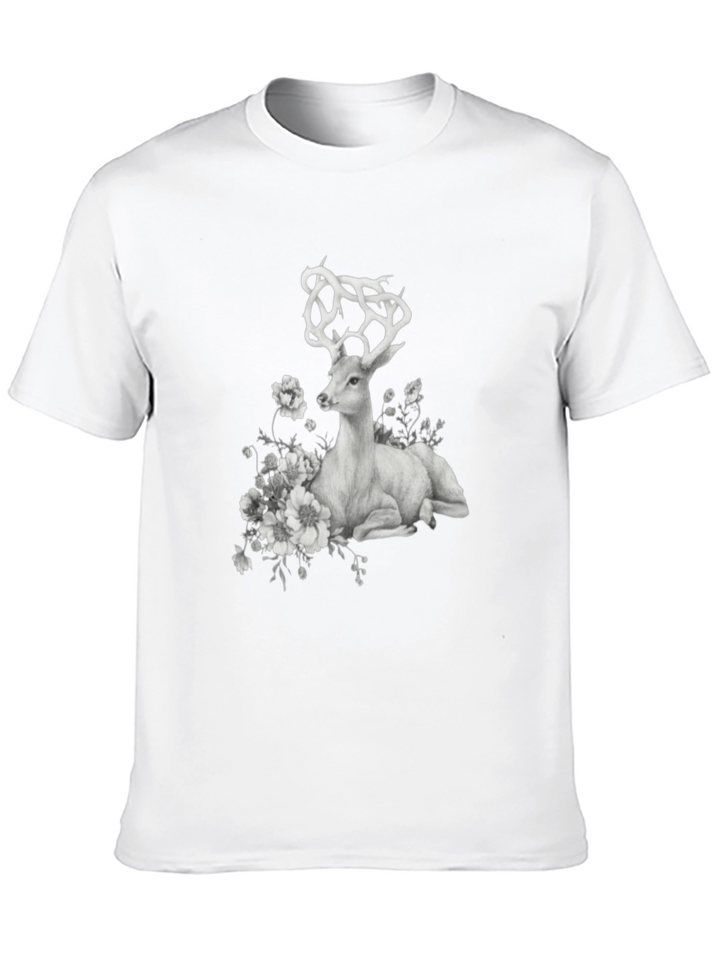 Deer Floral Graphic T-Shirt - Black