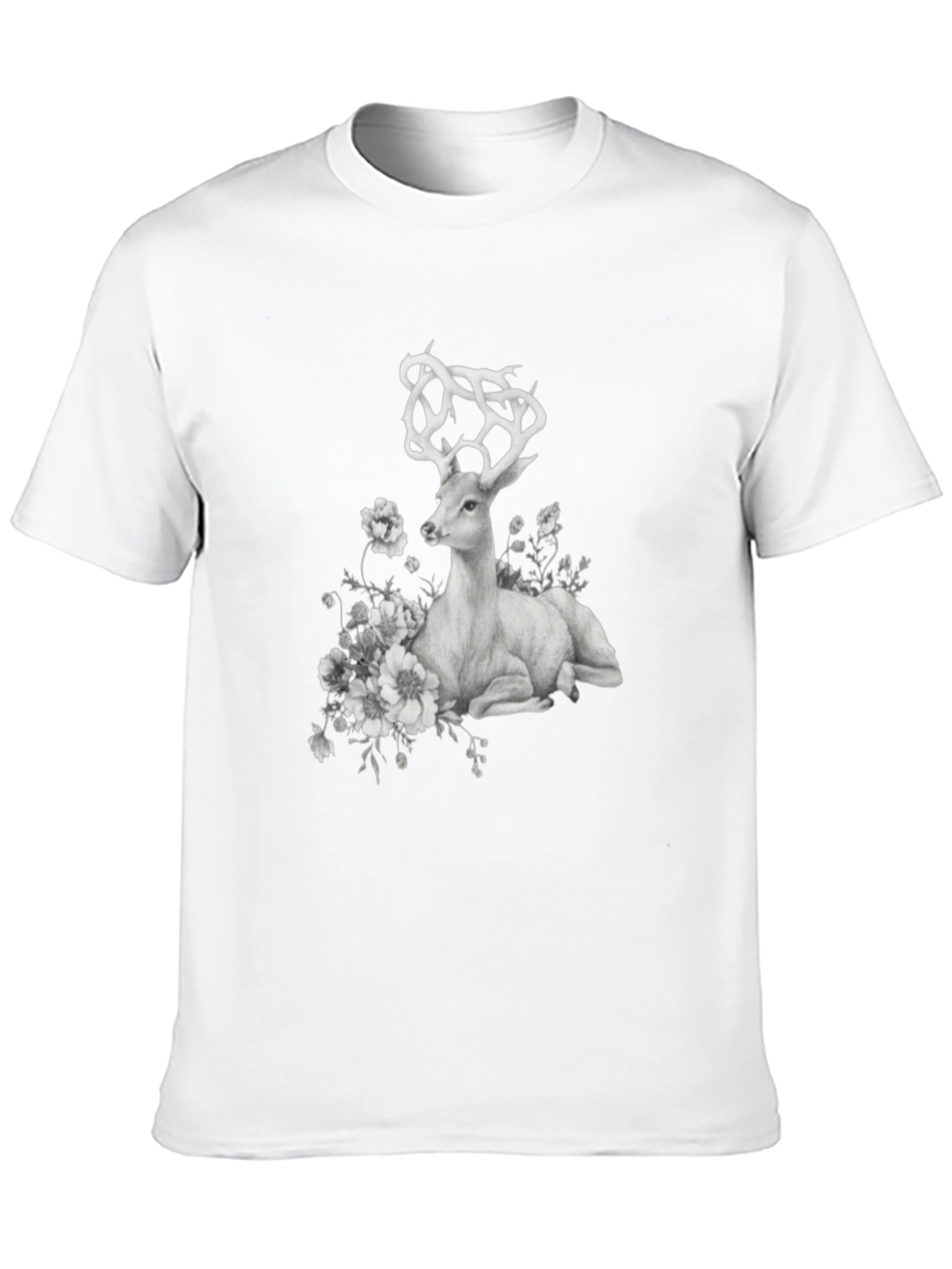 Deer Floral Graphic T-Shirt - Black