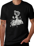 Deer Floral Graphic T-Shirt - Black