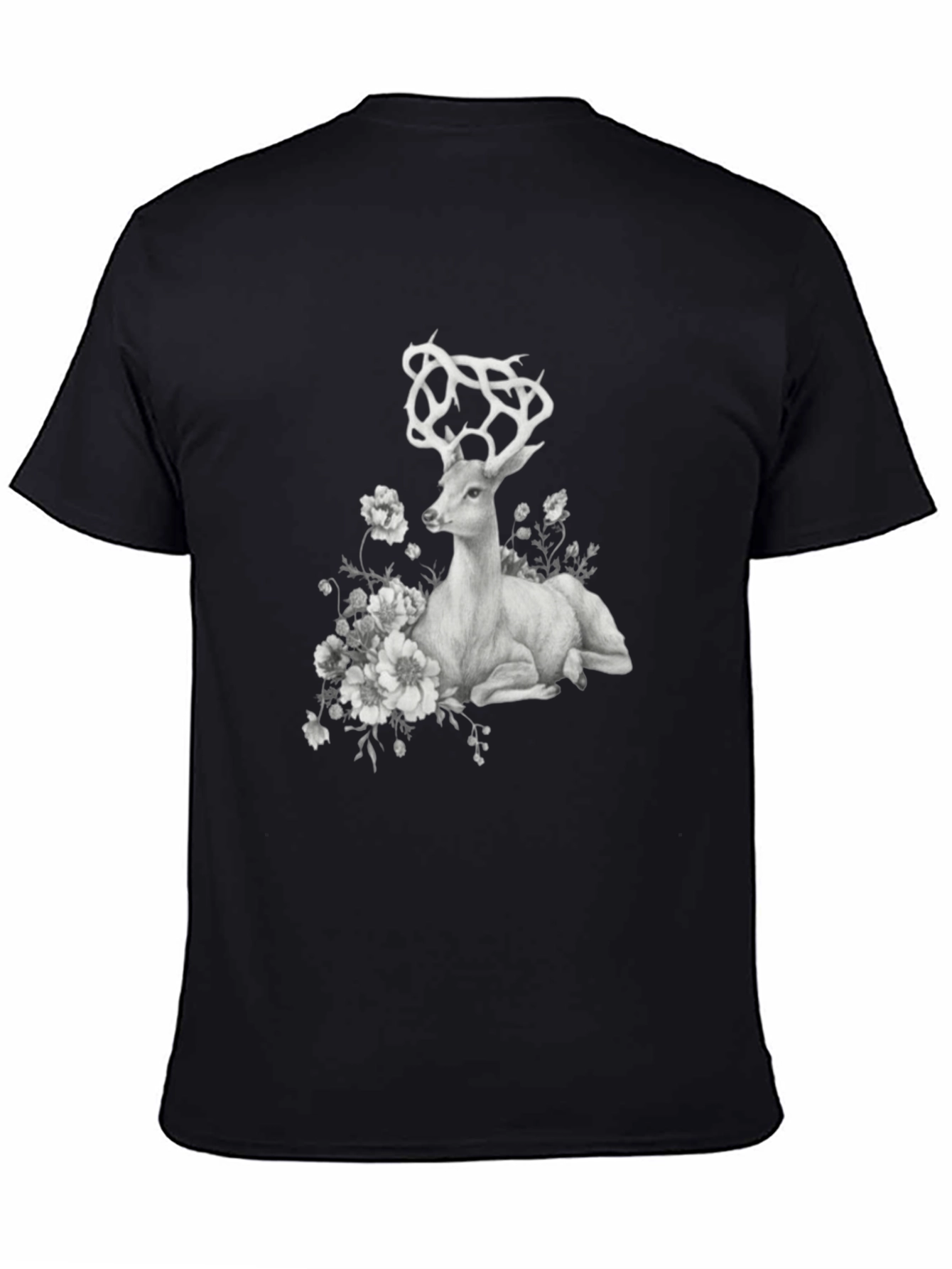 Deer Floral Graphic T-Shirt - Black