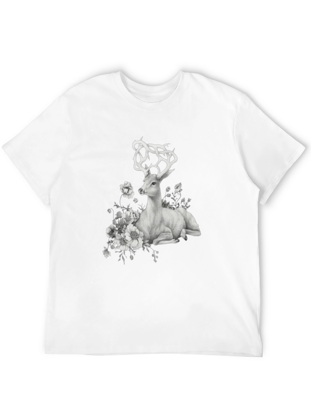 Deer Floral Graphic T-Shirt - Black