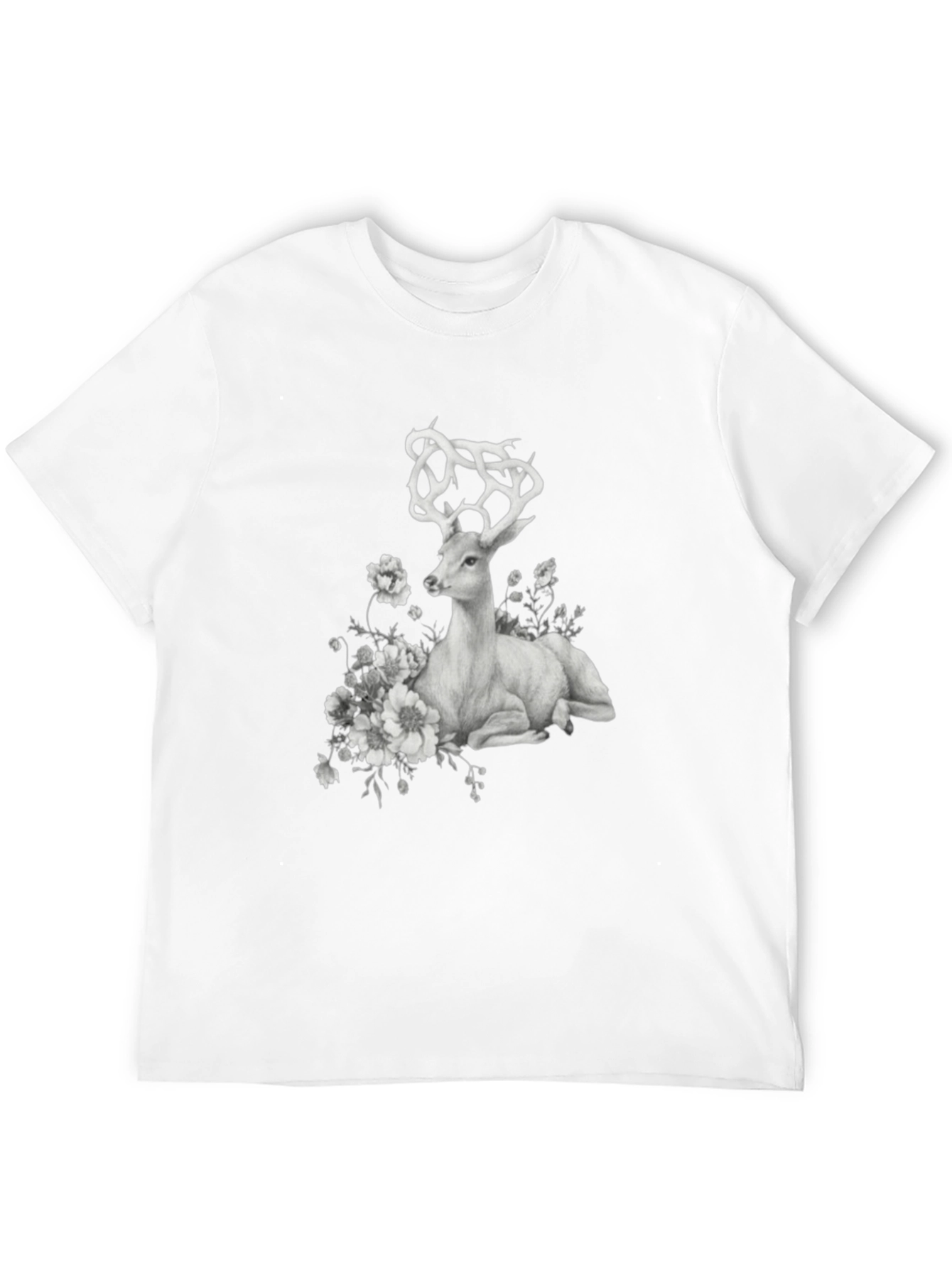 Deer Floral Graphic T-Shirt - Black