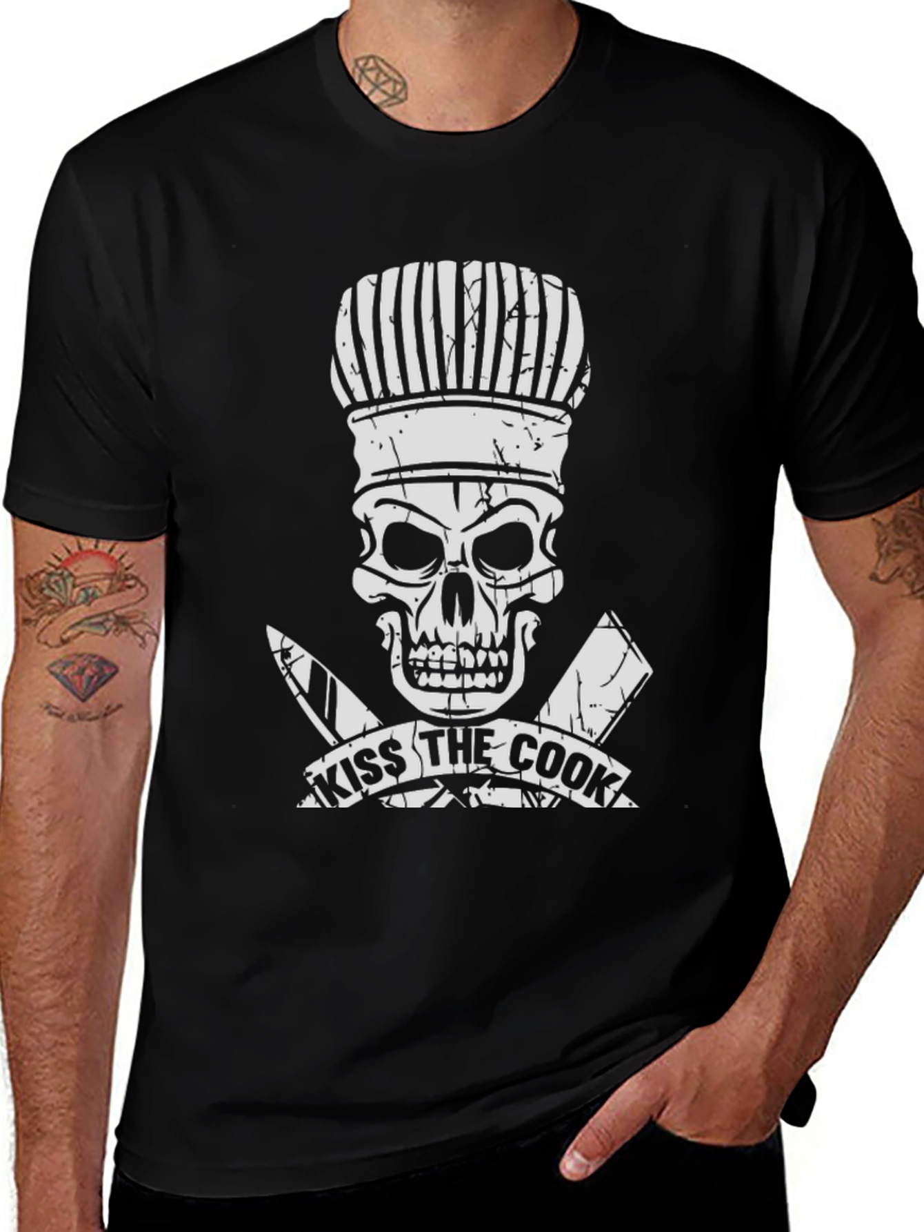 Kiss the Cook T-Shirt - Skull Chef Graphic Tee