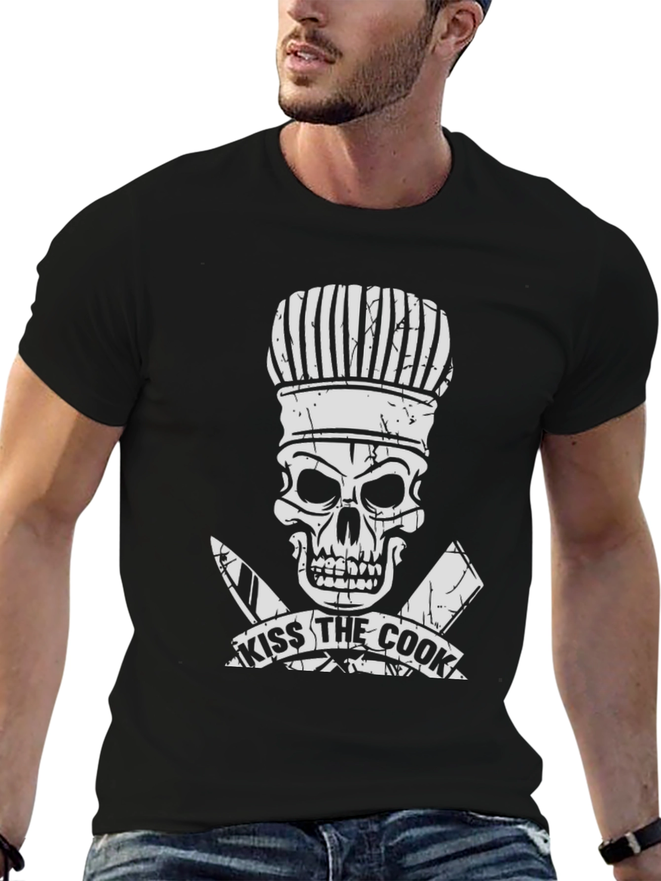 Kiss the Cook T-Shirt - Skull Chef Graphic Tee