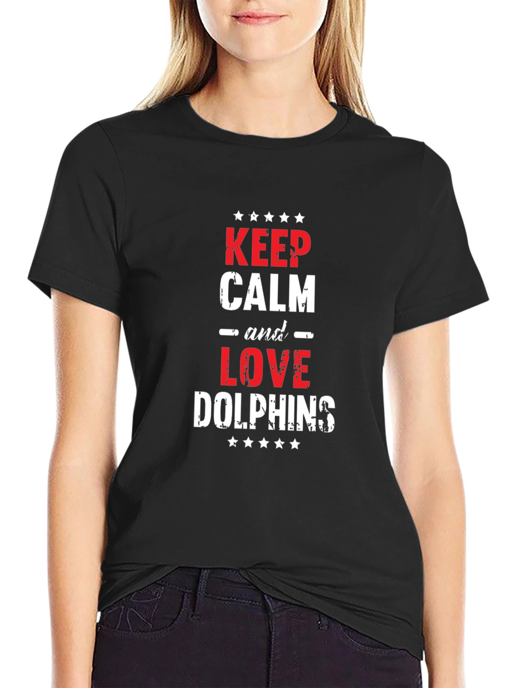 Keep Calm & Love Dolphins T-Shirt - Black