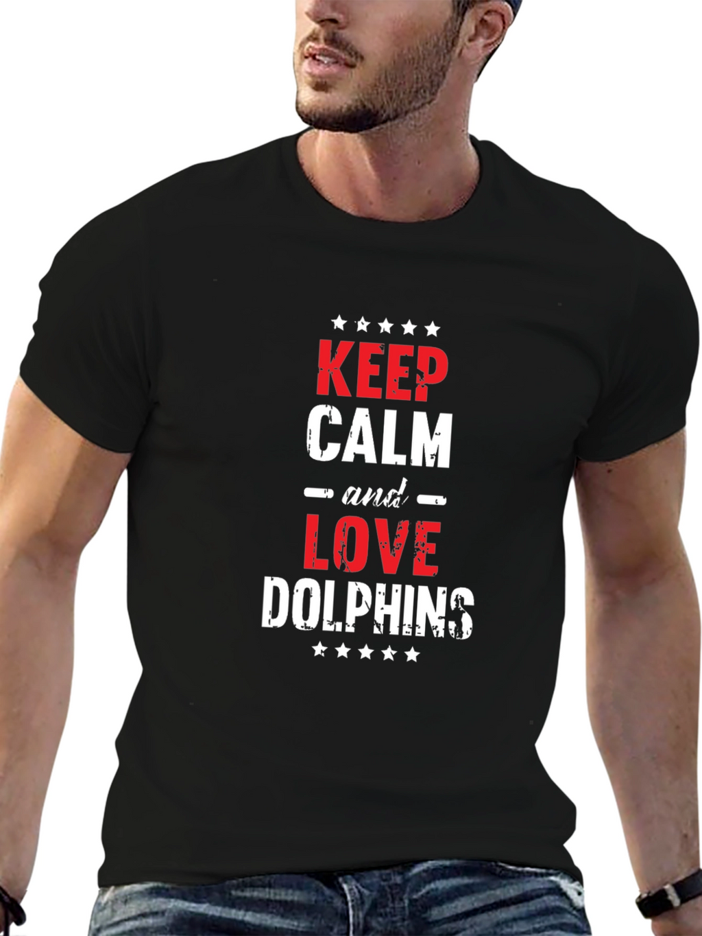 Keep Calm & Love Dolphins T-Shirt - Black