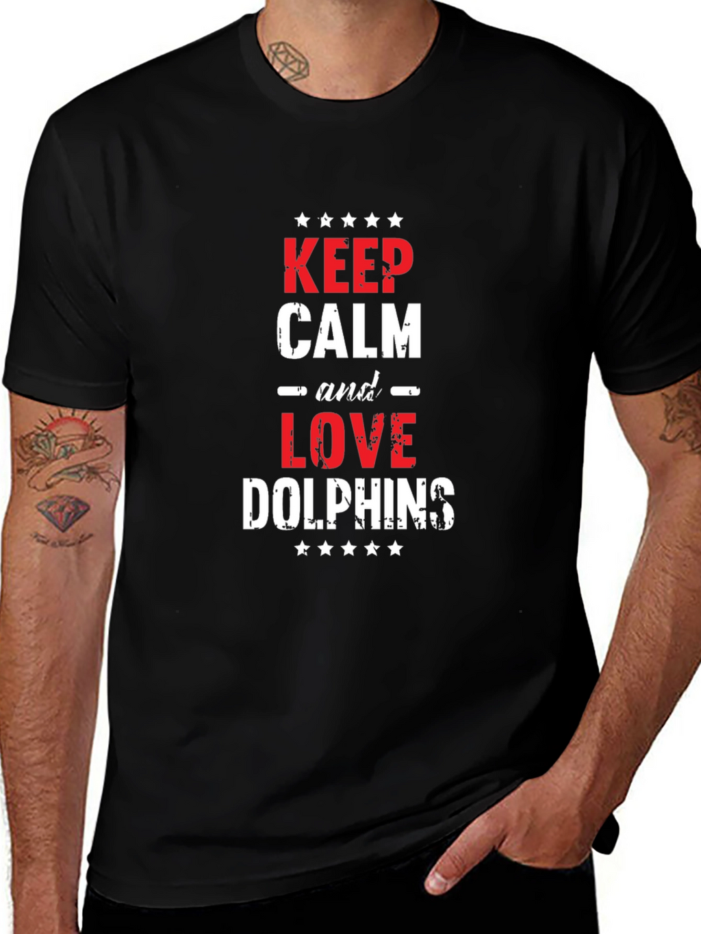 Keep Calm & Love Dolphins T-Shirt - Black