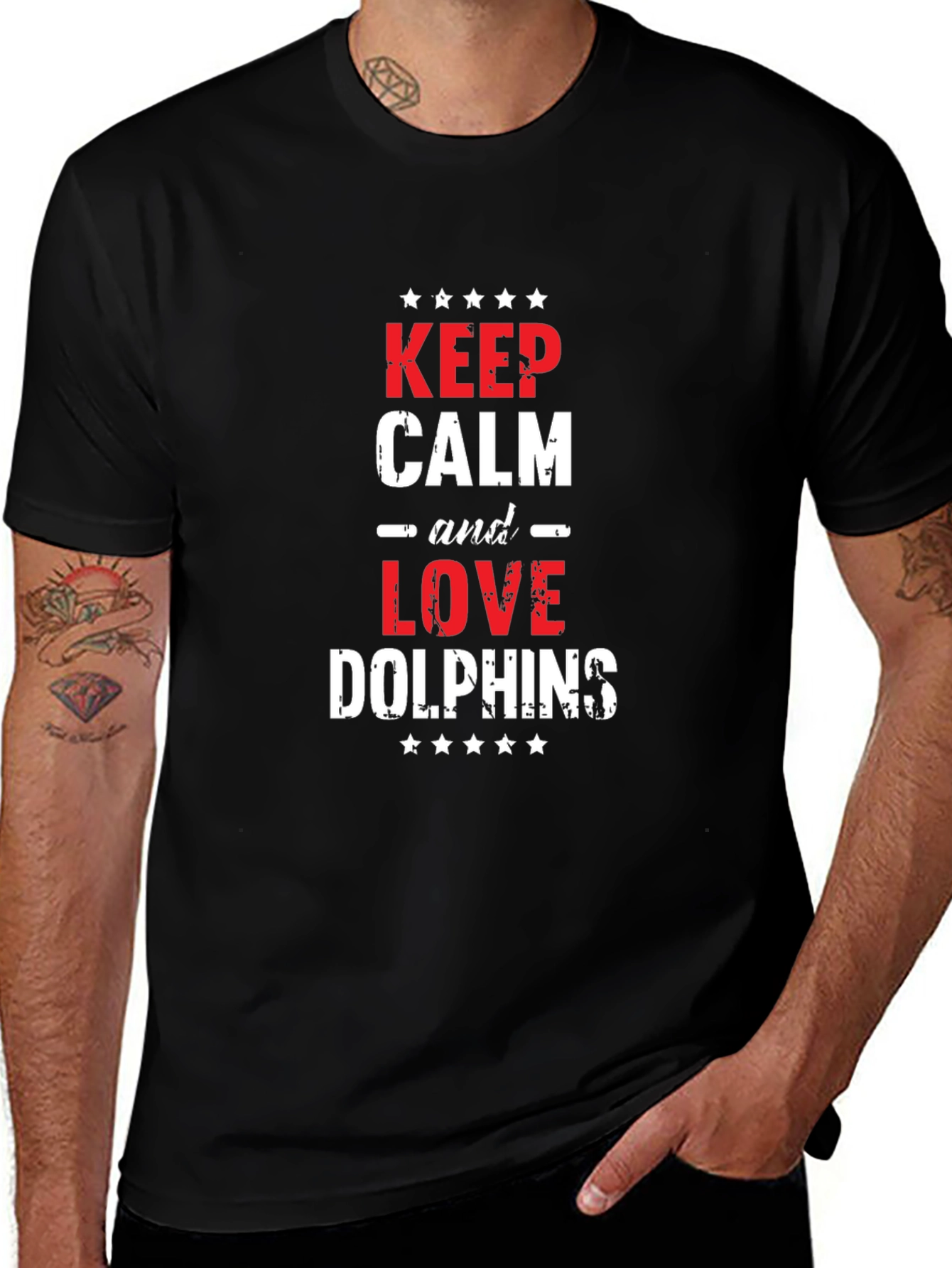 Keep Calm & Love Dolphins T-Shirt - Black