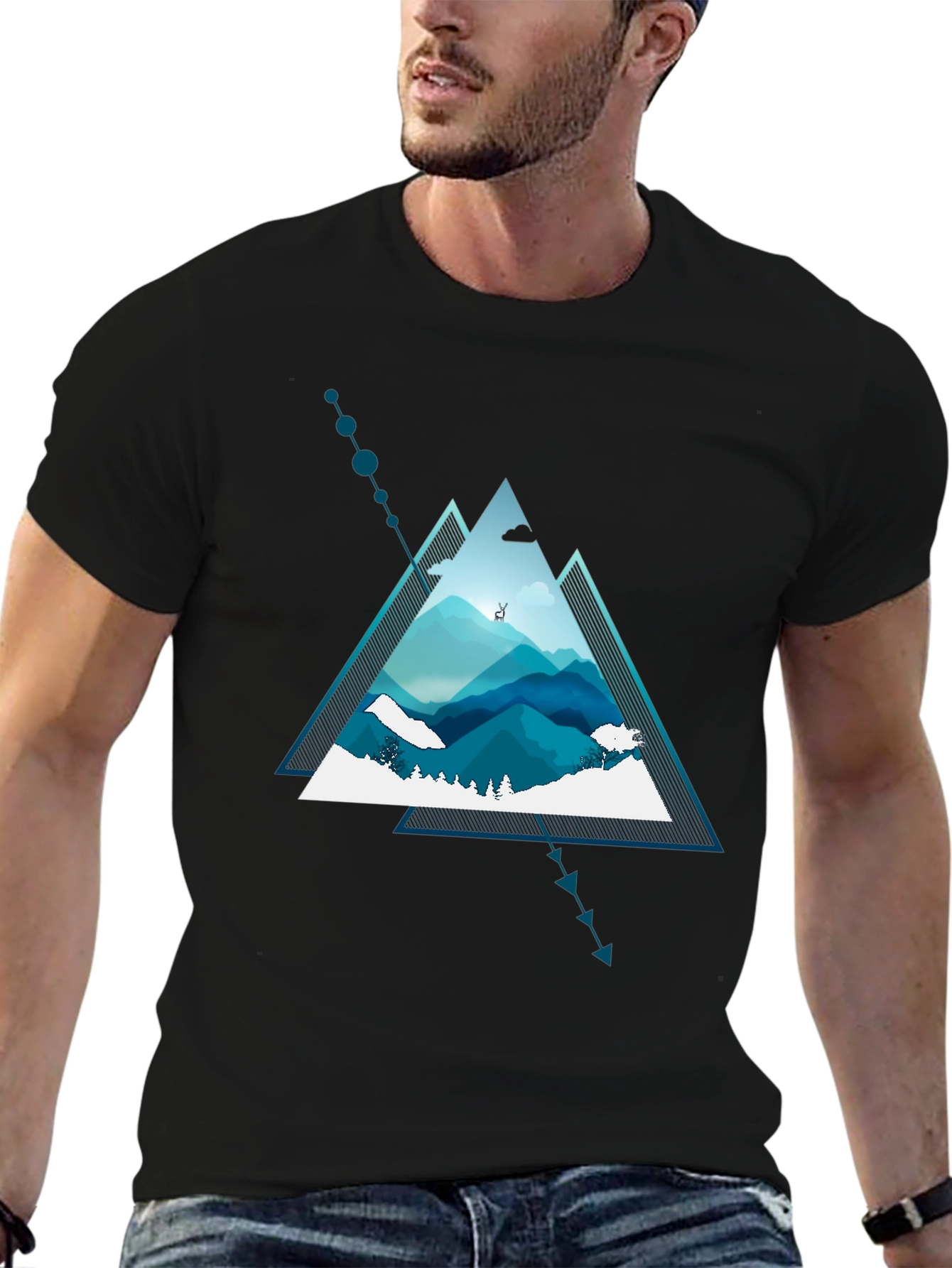 Geometric Mountain Graphic Tee - Modern Nature Design