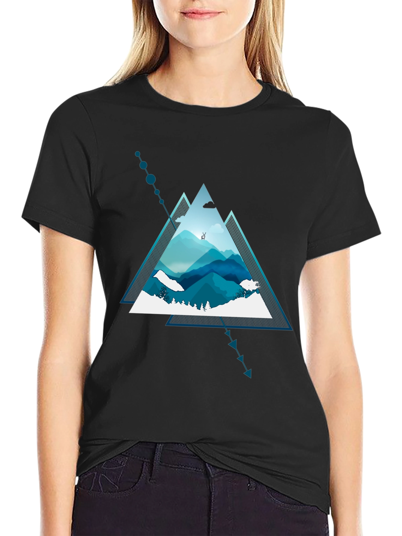 Geometric Mountain Graphic Tee - Modern Nature Design