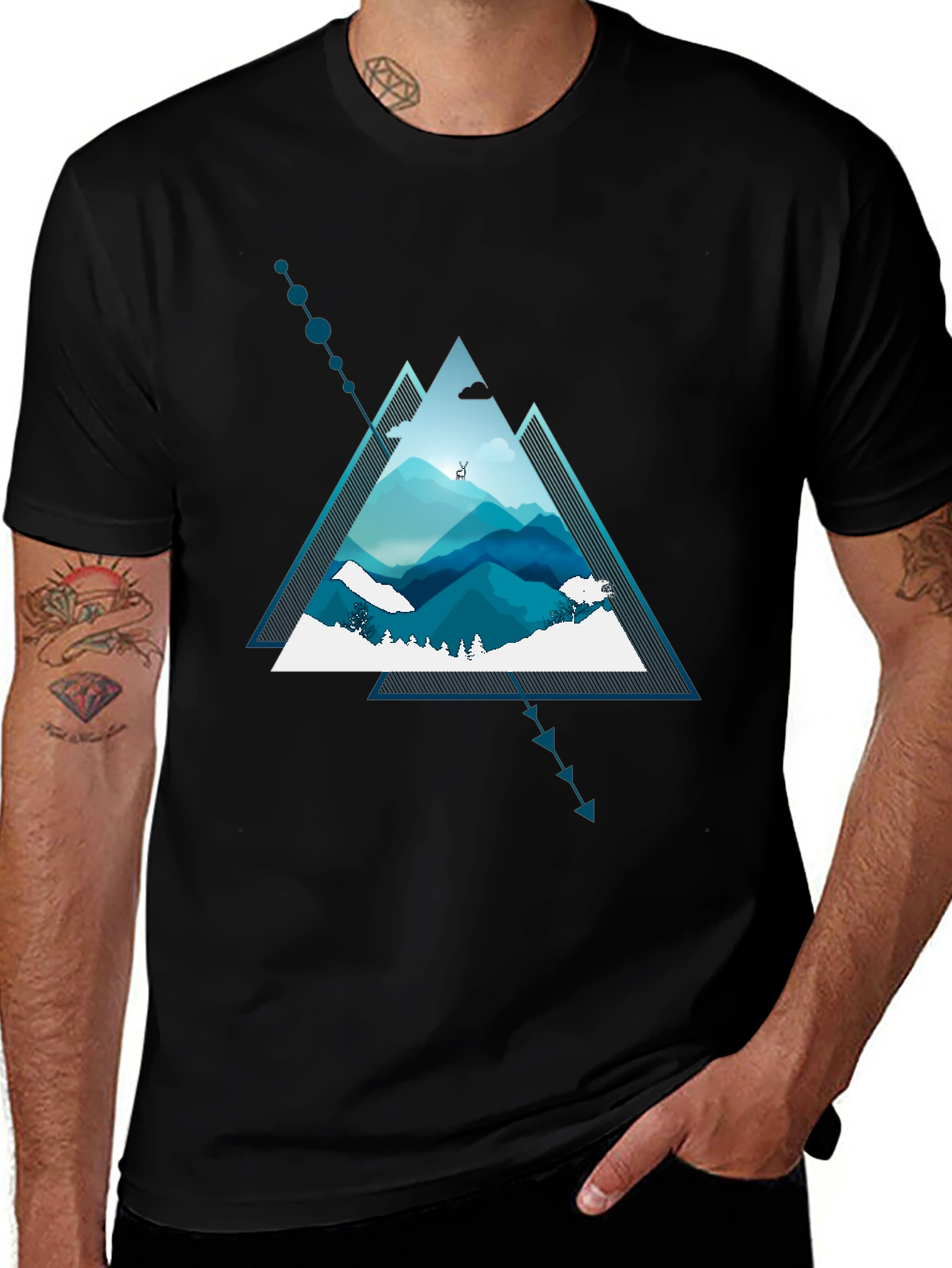 Geometric Mountain Graphic Tee - Modern Nature Design