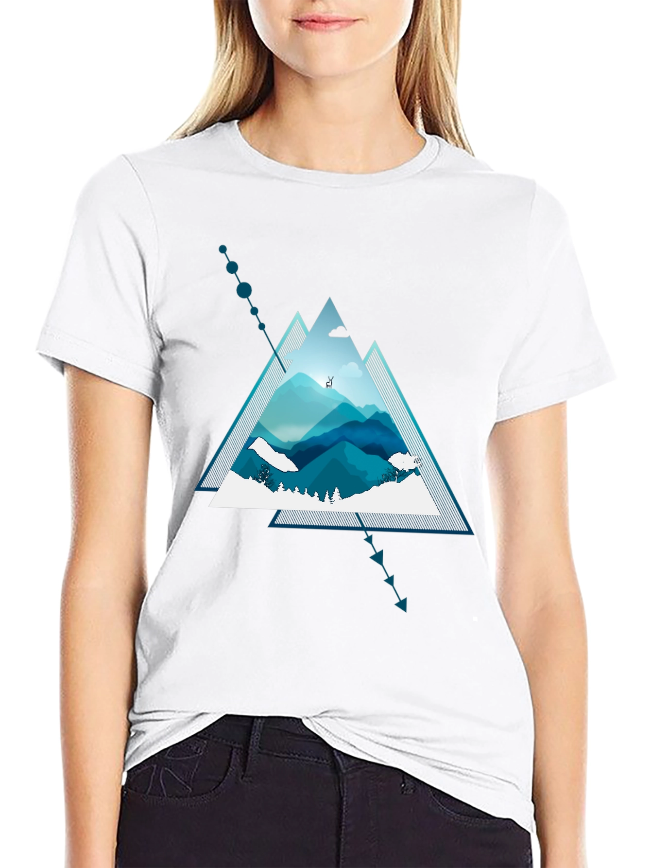 Geometric Mountain Graphic Tee - Modern Nature Design