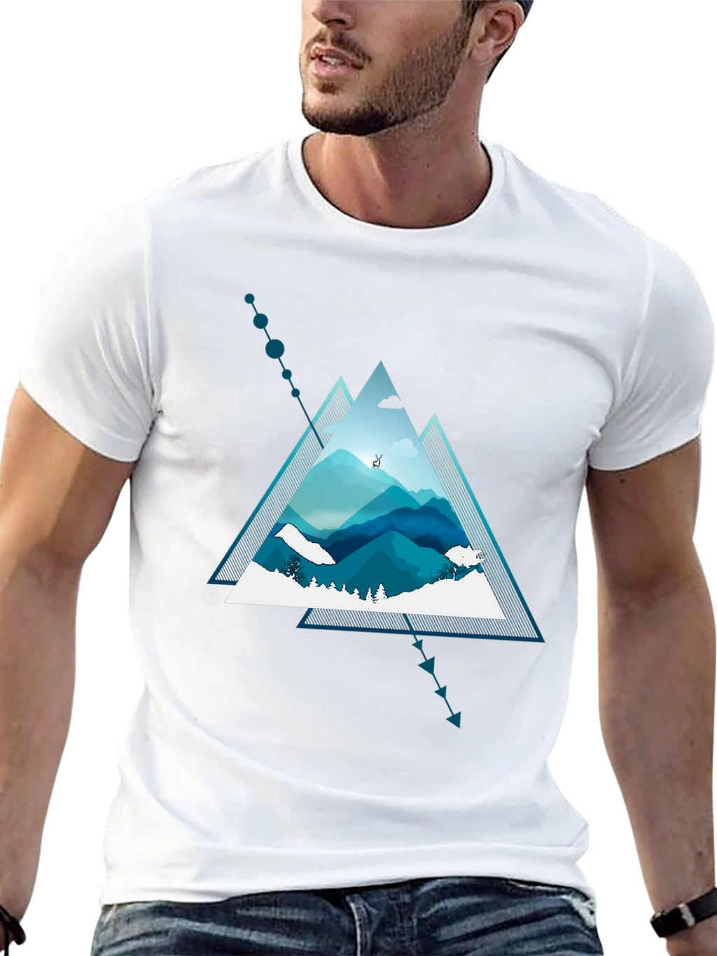 Geometric Mountain Graphic Tee - Modern Nature Design