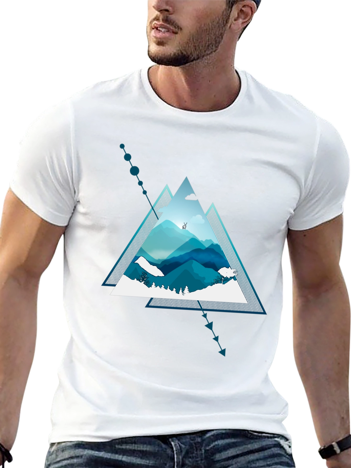 Geometric Mountain Graphic Tee - Modern Nature Design
