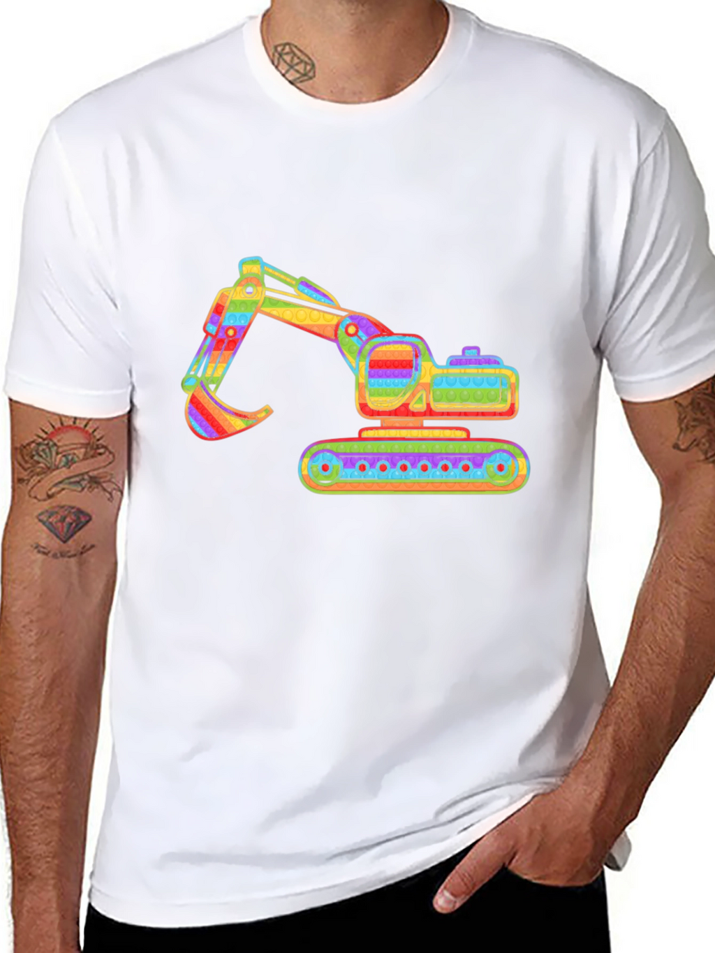 Rainbow Excavator Graphic Tee - Construction Shirt