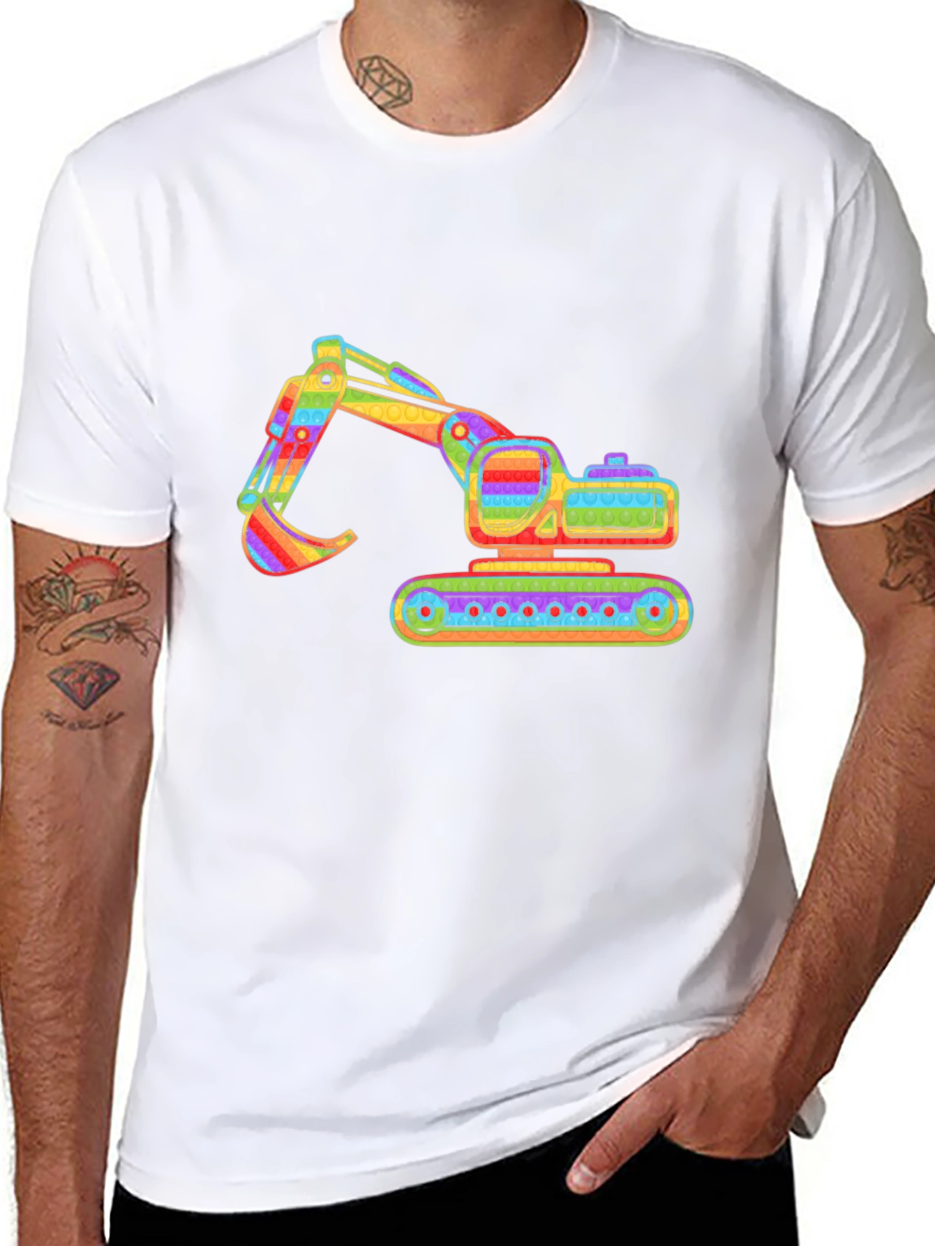 Rainbow Excavator Graphic Tee - Construction Shirt