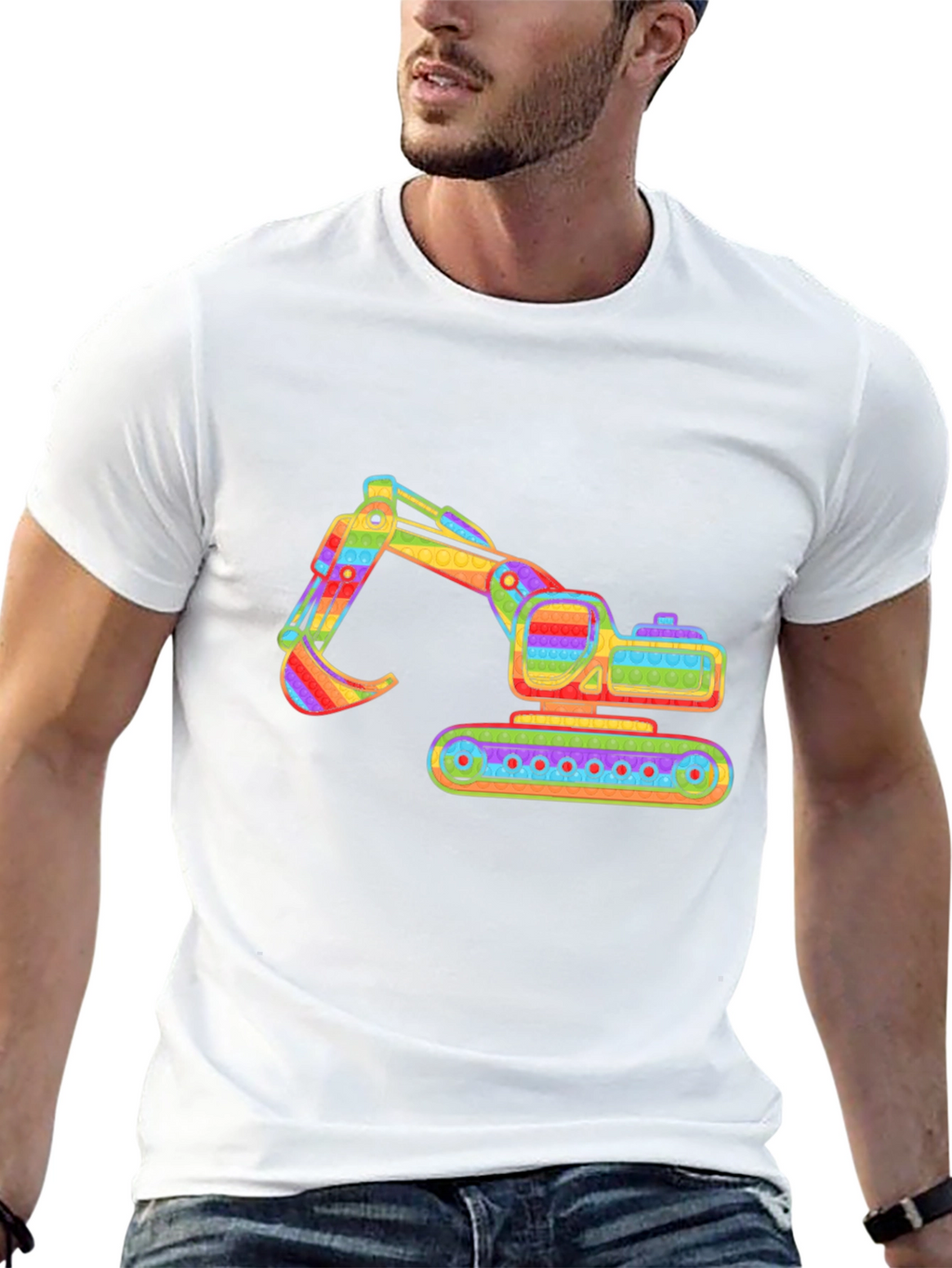 Rainbow Excavator Graphic Tee - Construction Shirt