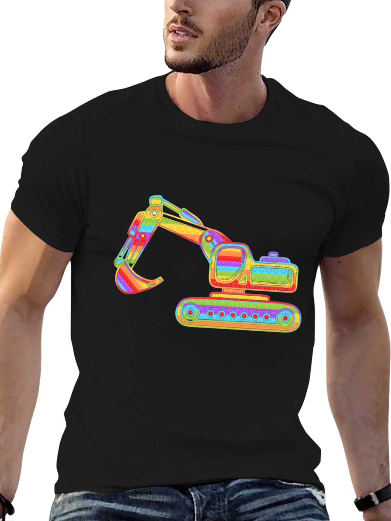 Rainbow Excavator Graphic Tee - Construction Shirt