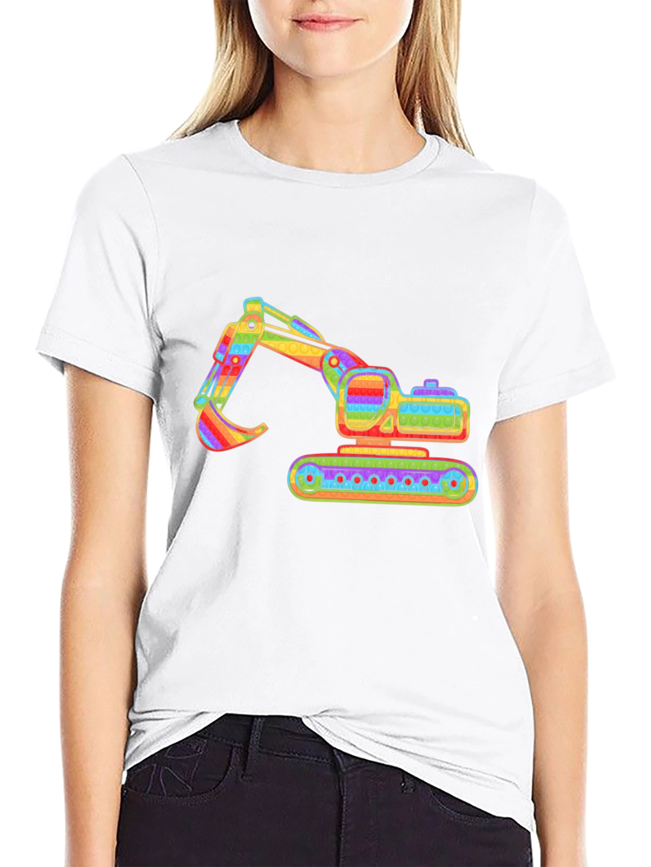 Rainbow Excavator Graphic Tee - Construction Shirt