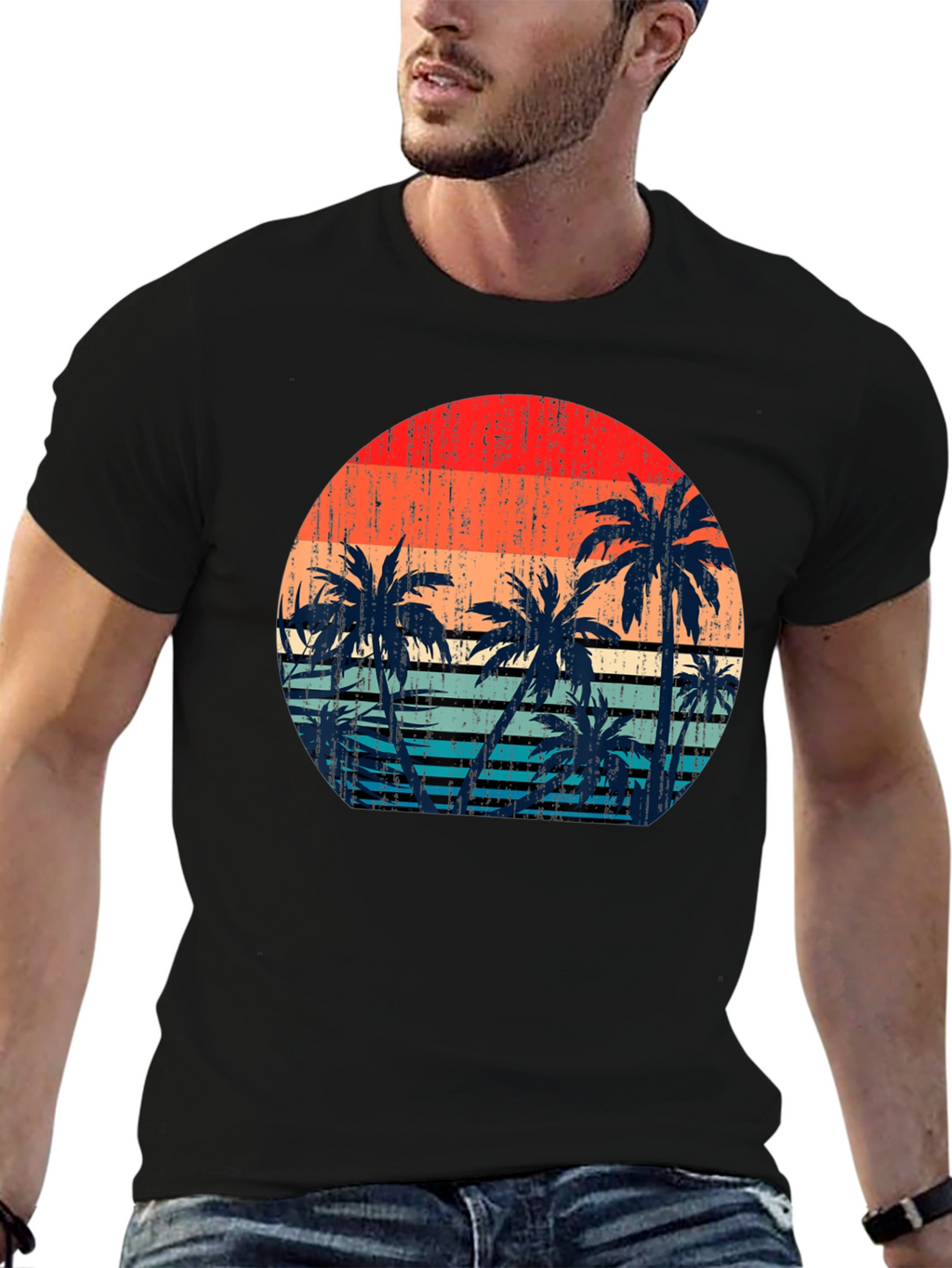 Retro Sunset Palm Tree Graphic T-Shirt