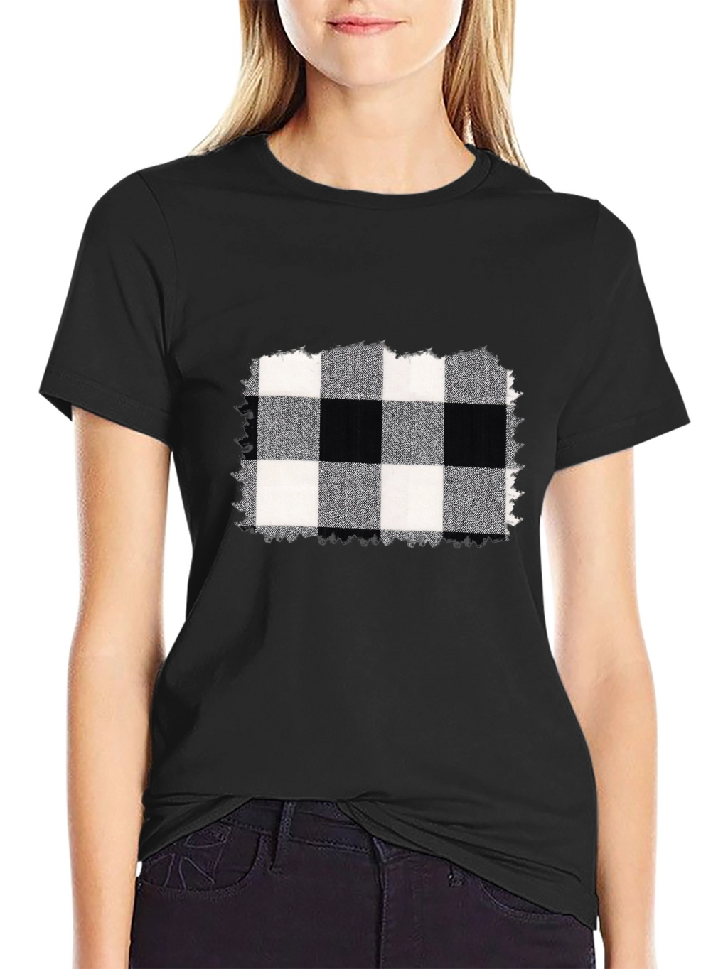 Black Tee with Buffalo Plaid Graphic