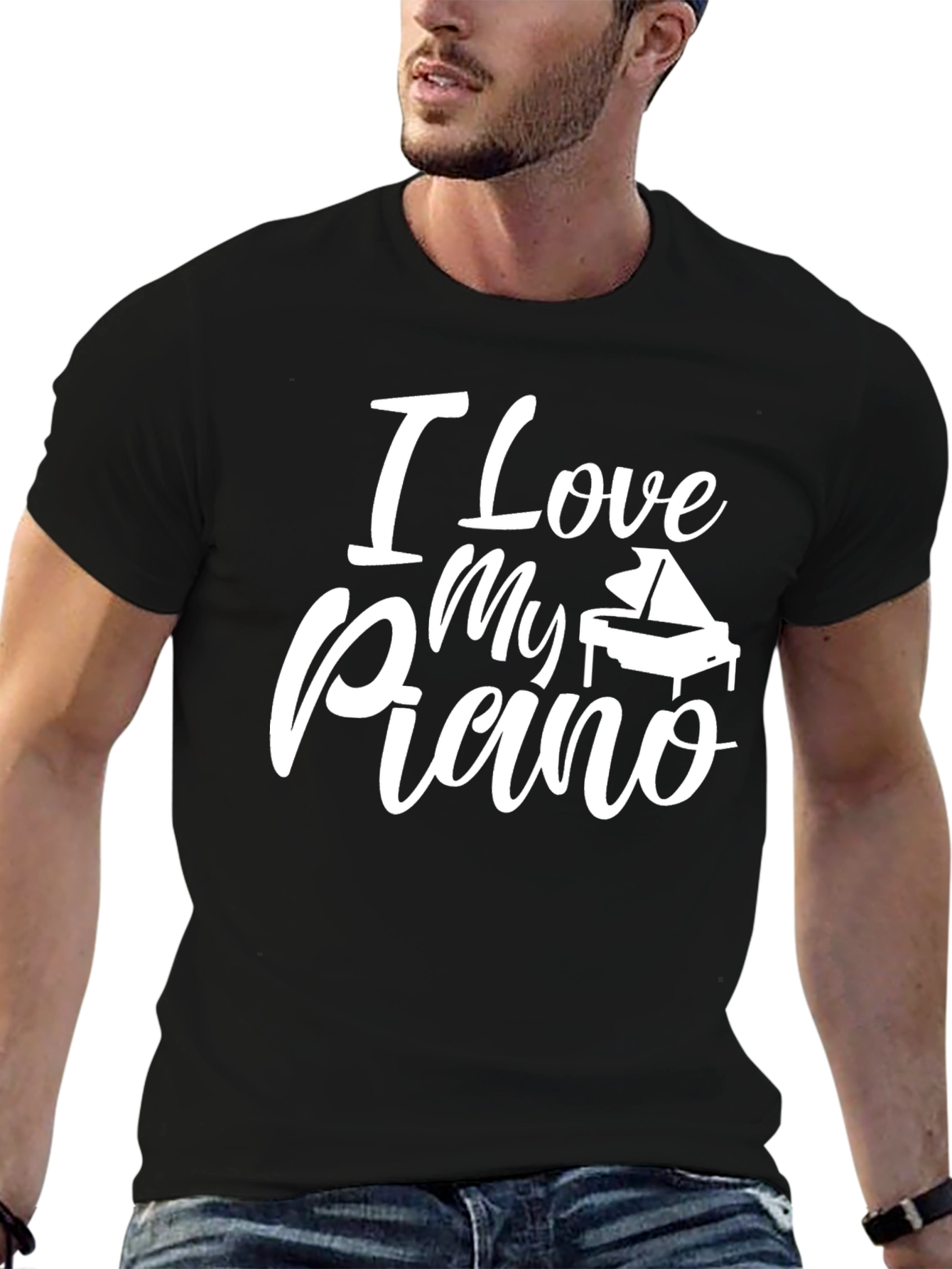 I Love My Piano Graphic Tee - Black Cotton
