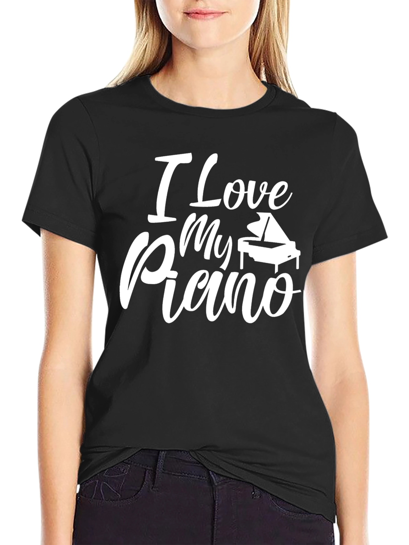 I Love My Piano Graphic Tee - Black Cotton