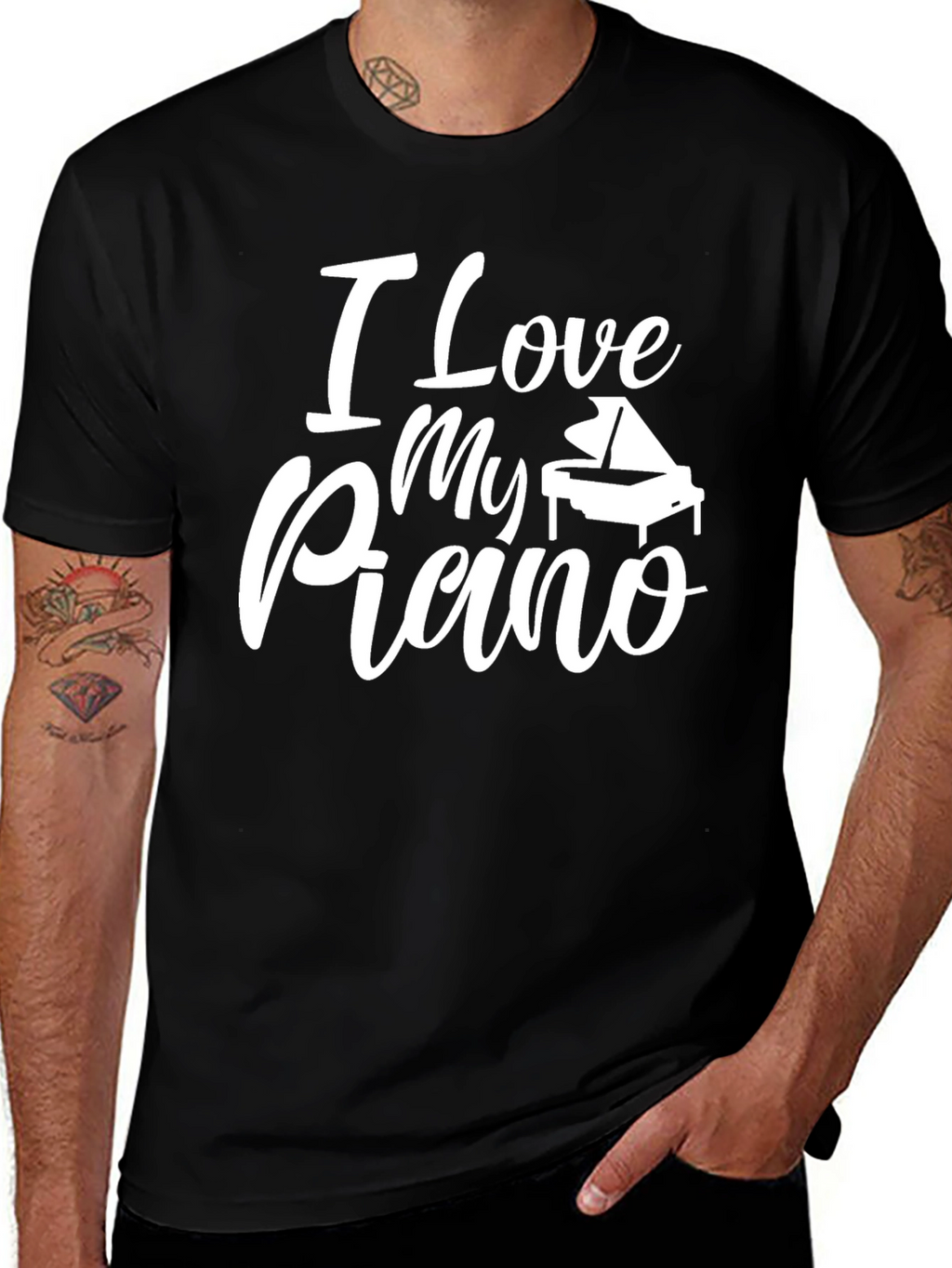I Love My Piano Graphic Tee - Black Cotton