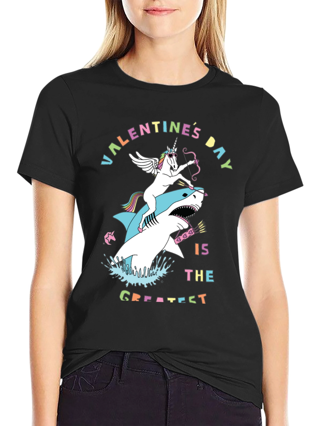 Valentines Day Unicorn Shark Graphic Tee