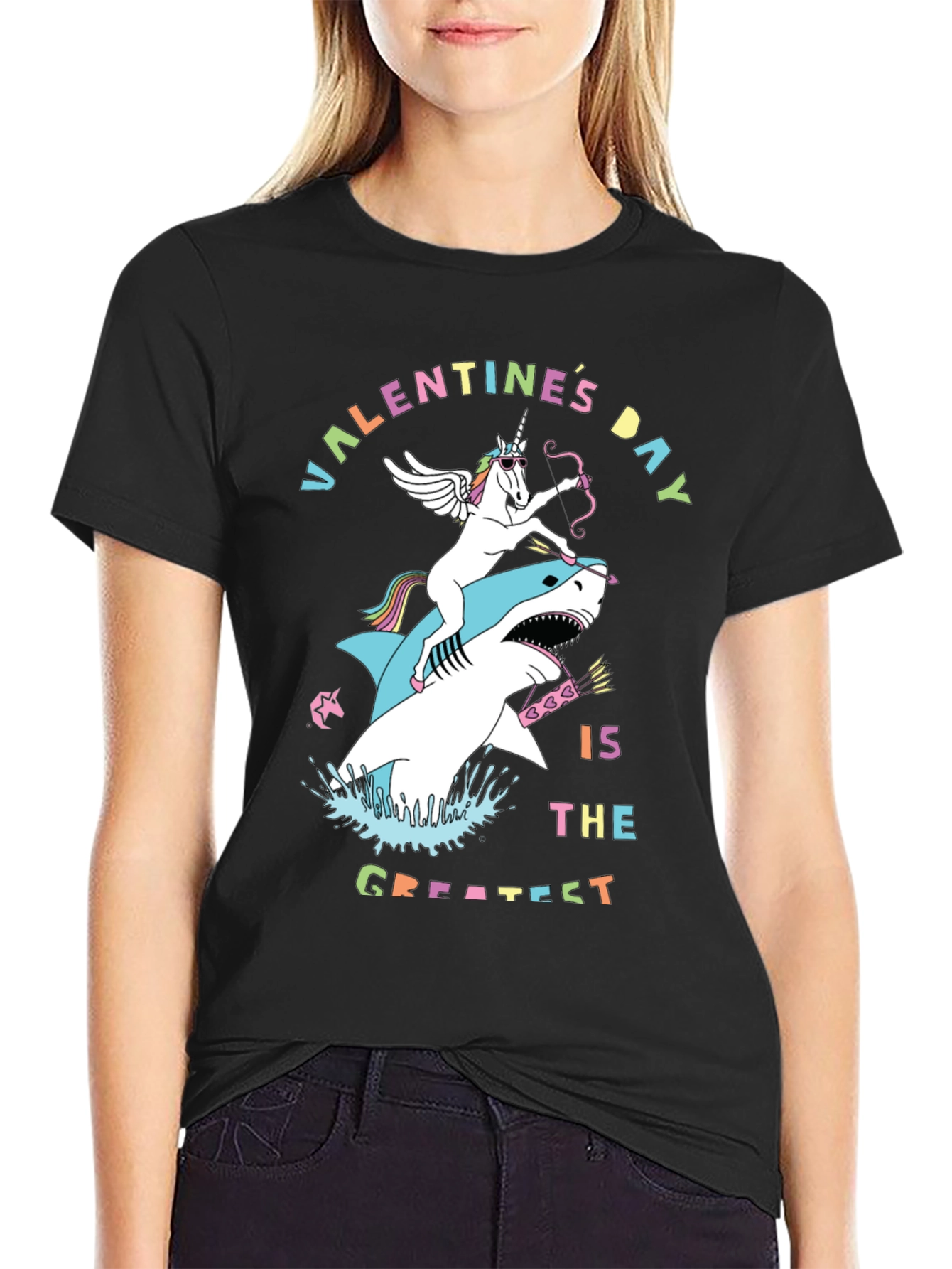 Valentines Day Unicorn Shark Graphic Tee