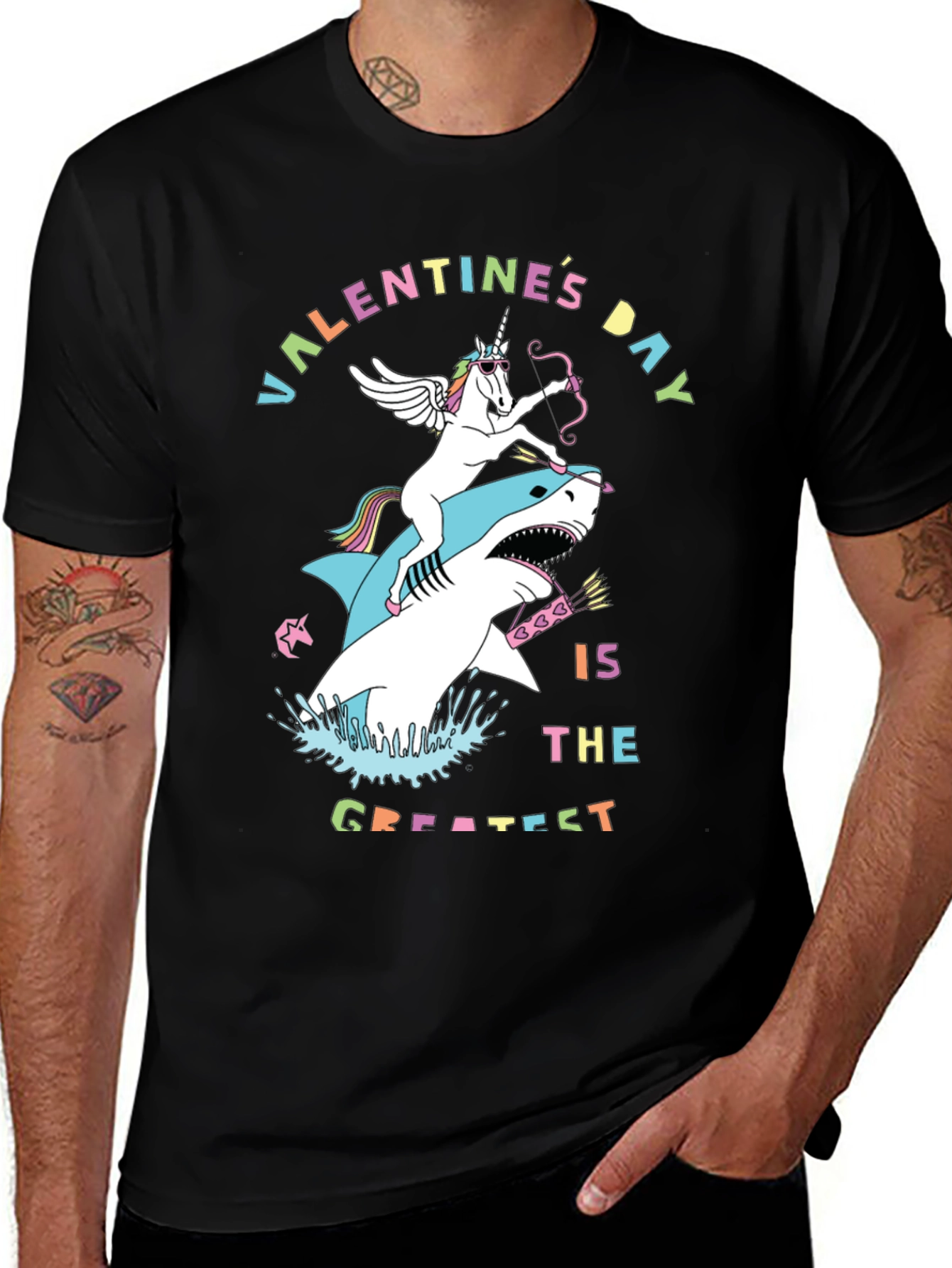 Valentines Day Unicorn Shark Graphic Tee